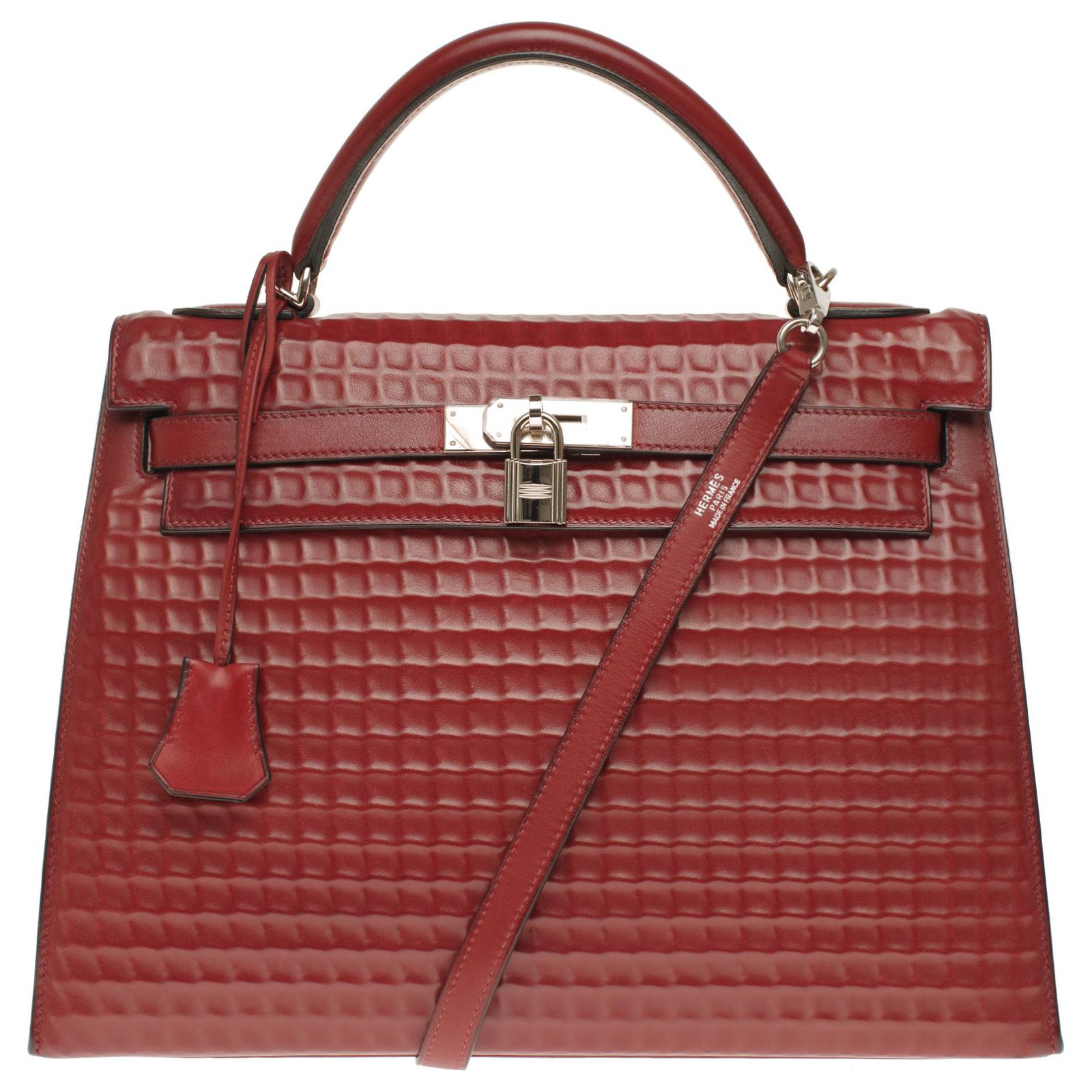 Exceptional and untraceable Hermès Kelly saddle bag handbag 32cm with  Barenia Red H leather strap, Palladie silver metal trim ref.234269 - Joli  Closet