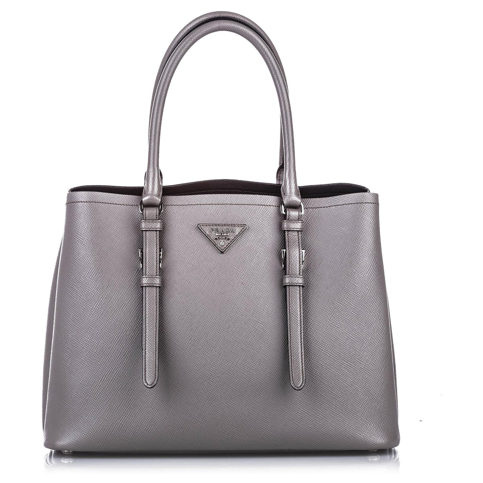 Prada Gray Medium Saffiano Brique Bag Grey Leather Pony-style