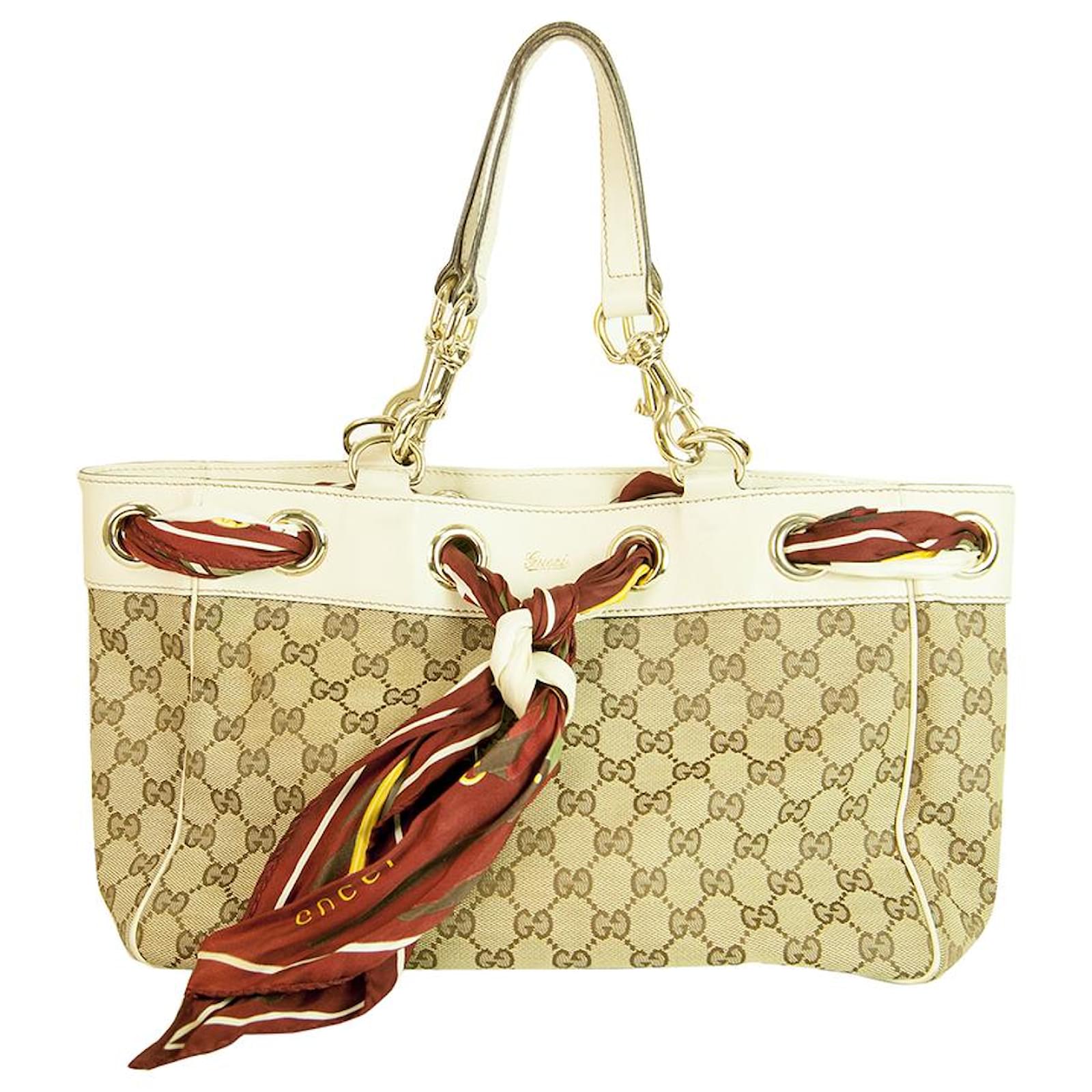 GUCCI Beige Ebenholz GG Canvas Creme Lederbesatz Positano