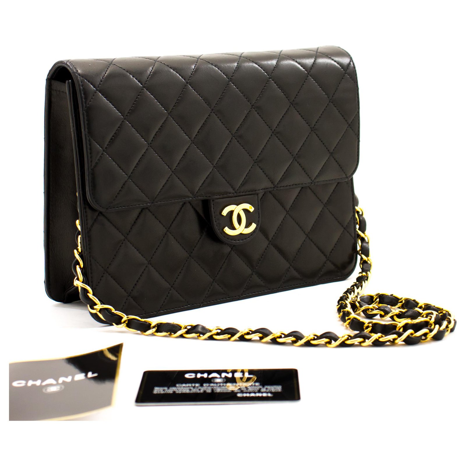 CHANEL Small Chain Shoulder Bag Clutch Black Quilted Flap Lambskin Leather  ref.234988 - Joli Closet