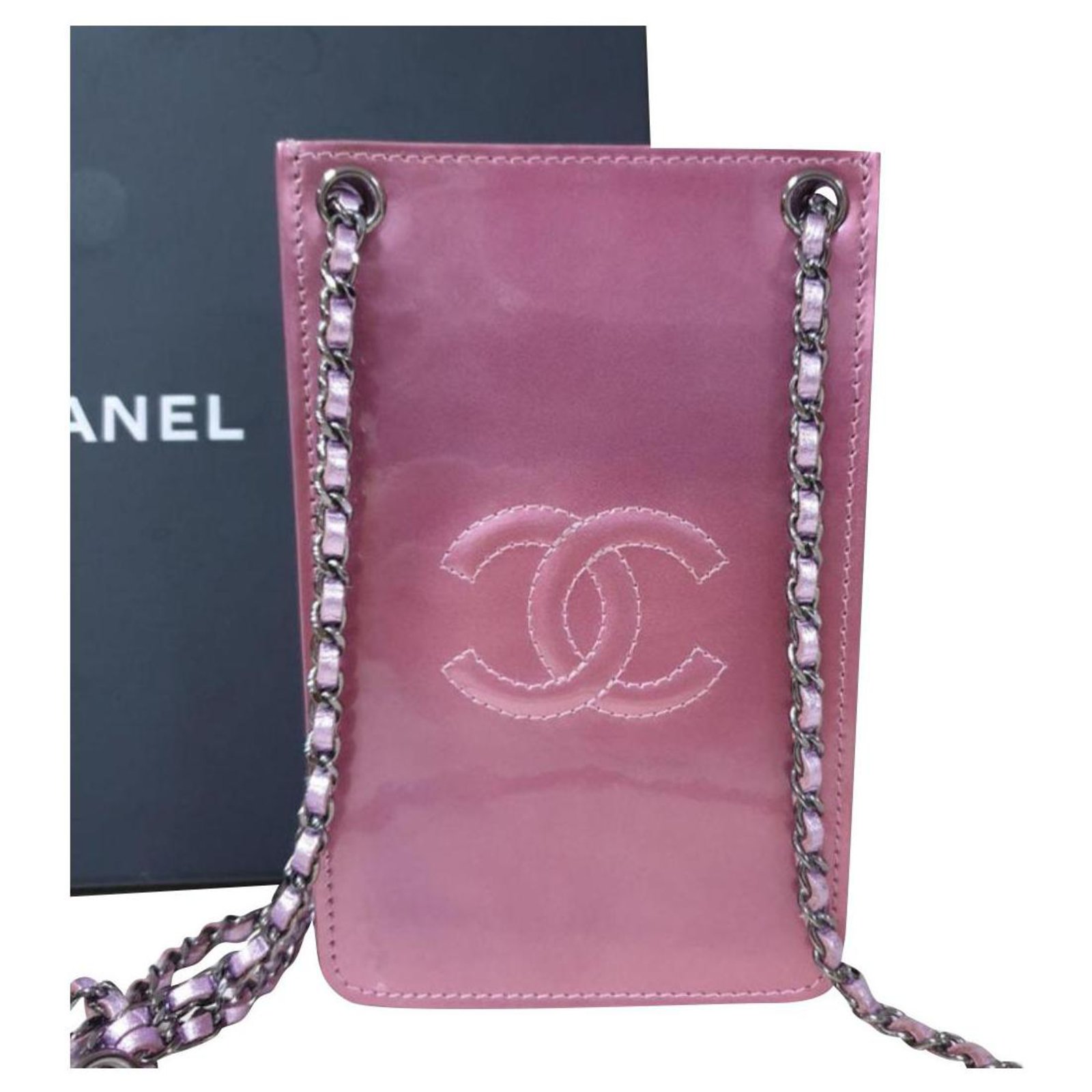 Chanel Pink Patent Leather CC Phone Holder Crossbody Bag ref