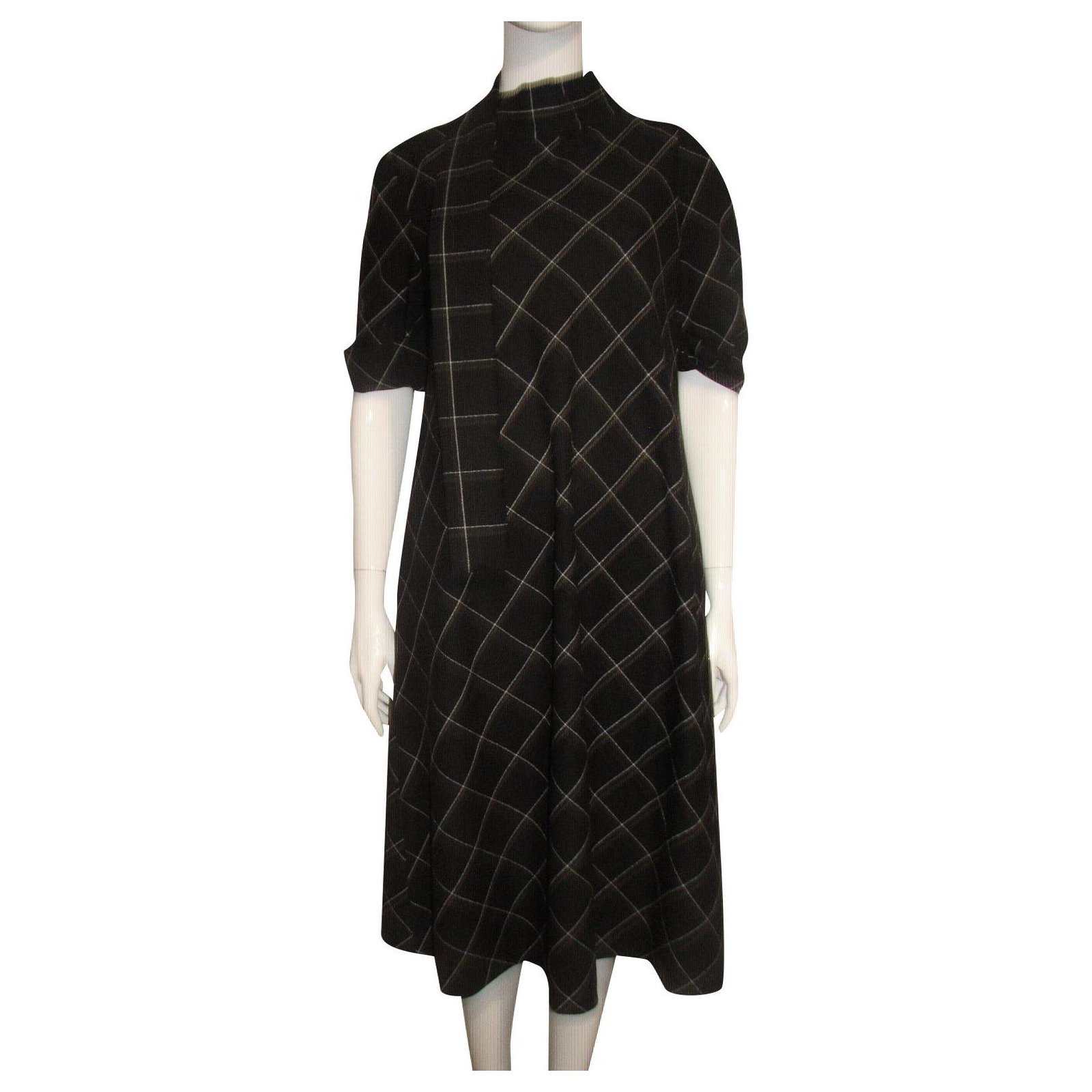 Escada wool dress with shawl collar Black White ref.235393 - Joli Closet