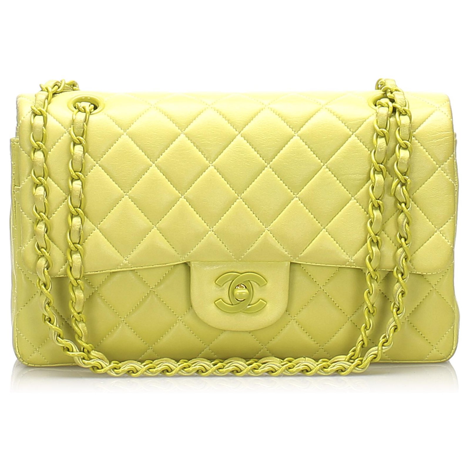 Chanel Yellow Medium Classic Lambskin Leather lined Flap Bag Metal  ref.235572 - Joli Closet