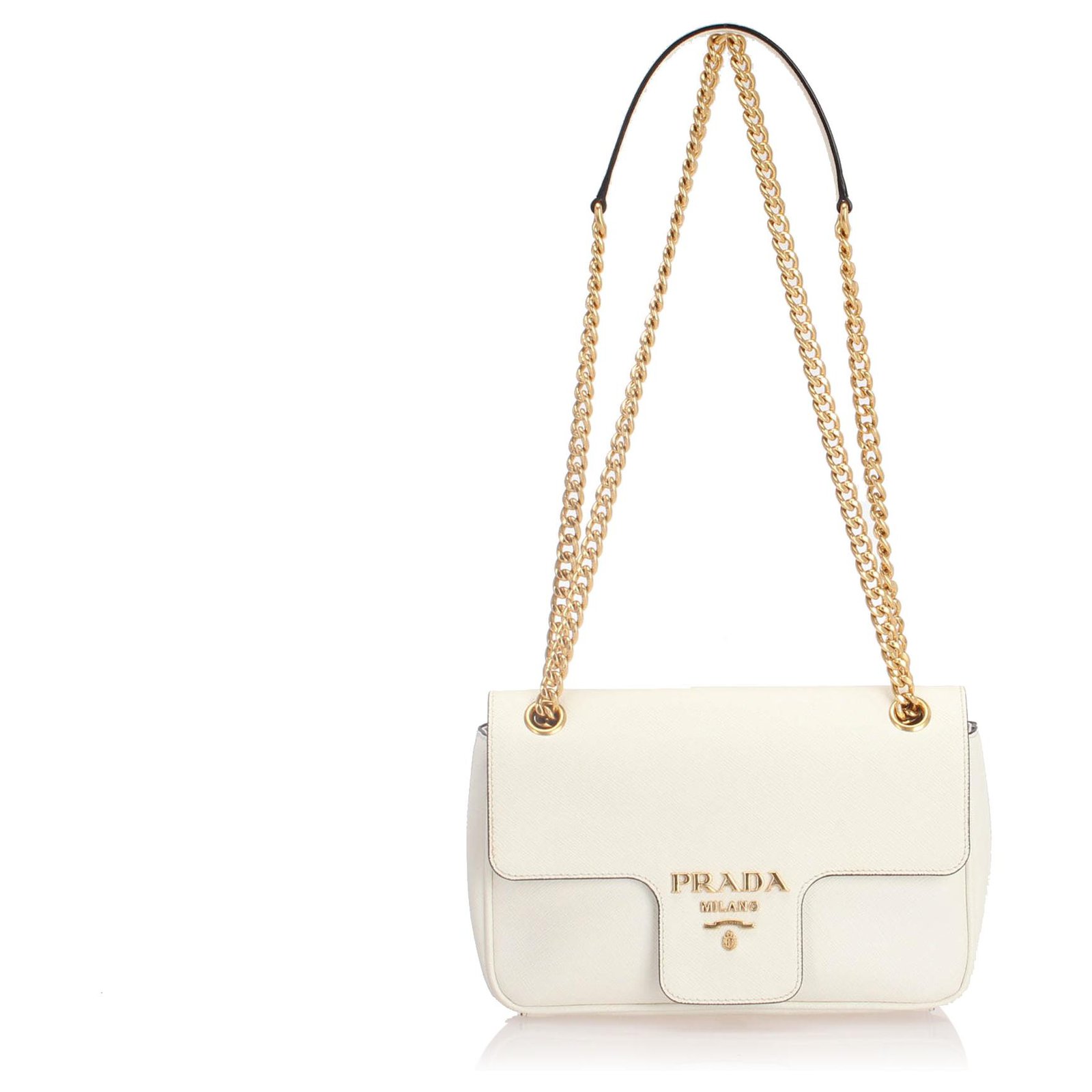 Prada White Saffiano Pattina Crossbody Bag Leather Pony-style calfskin   - Joli Closet