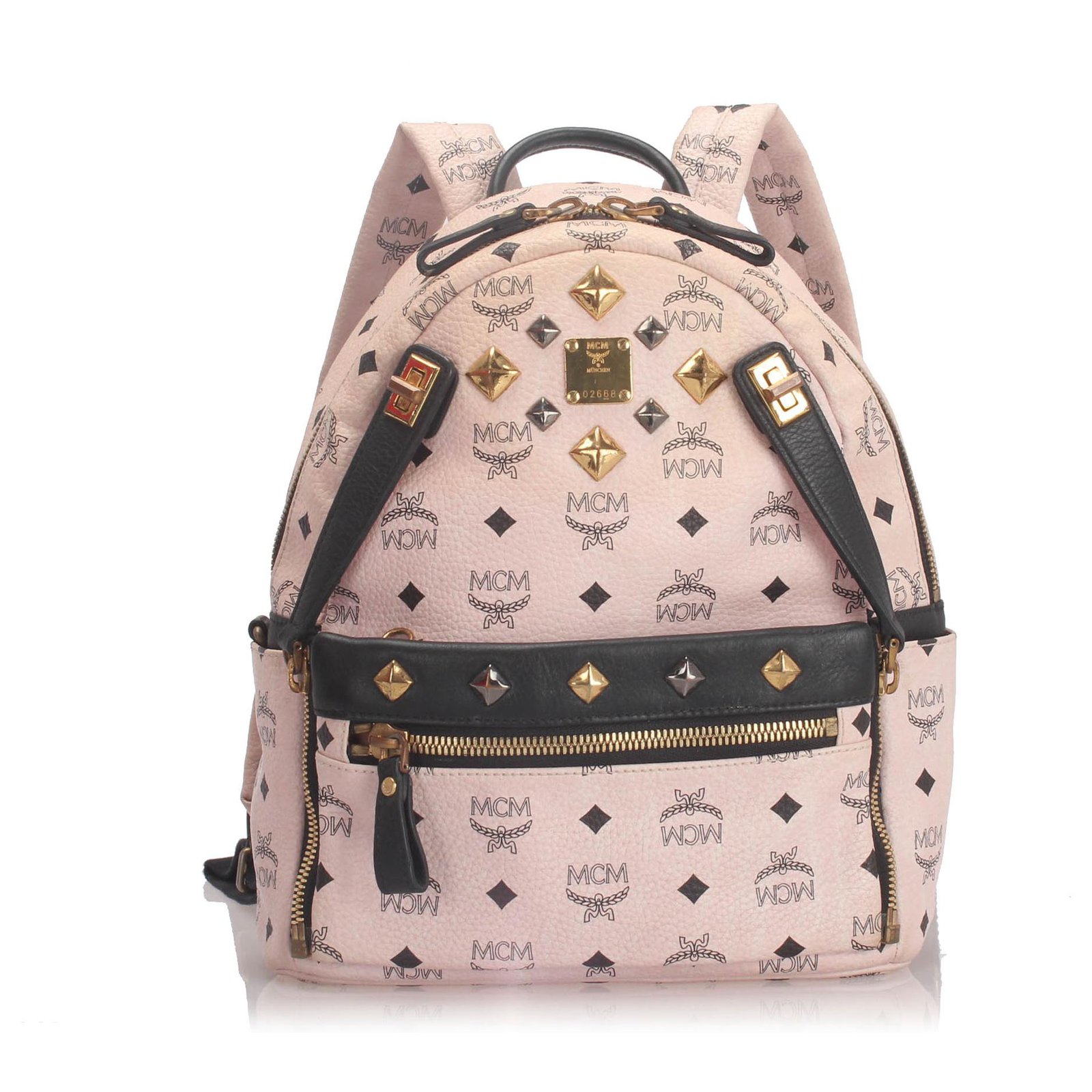 MCM, Bags, Mcm Dual Stark Studded Visetos Pink Backpack