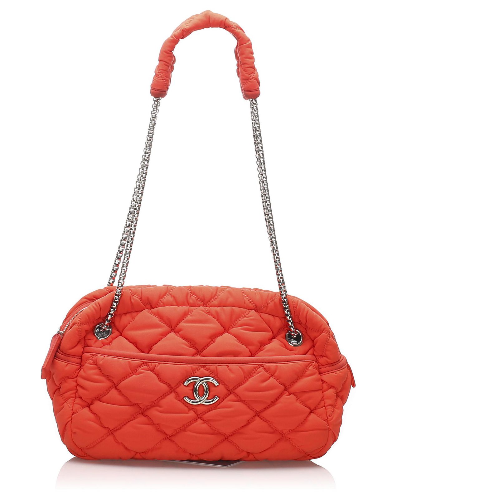 Chanel Red Bubble Quilt Nylon Shoulder Bag