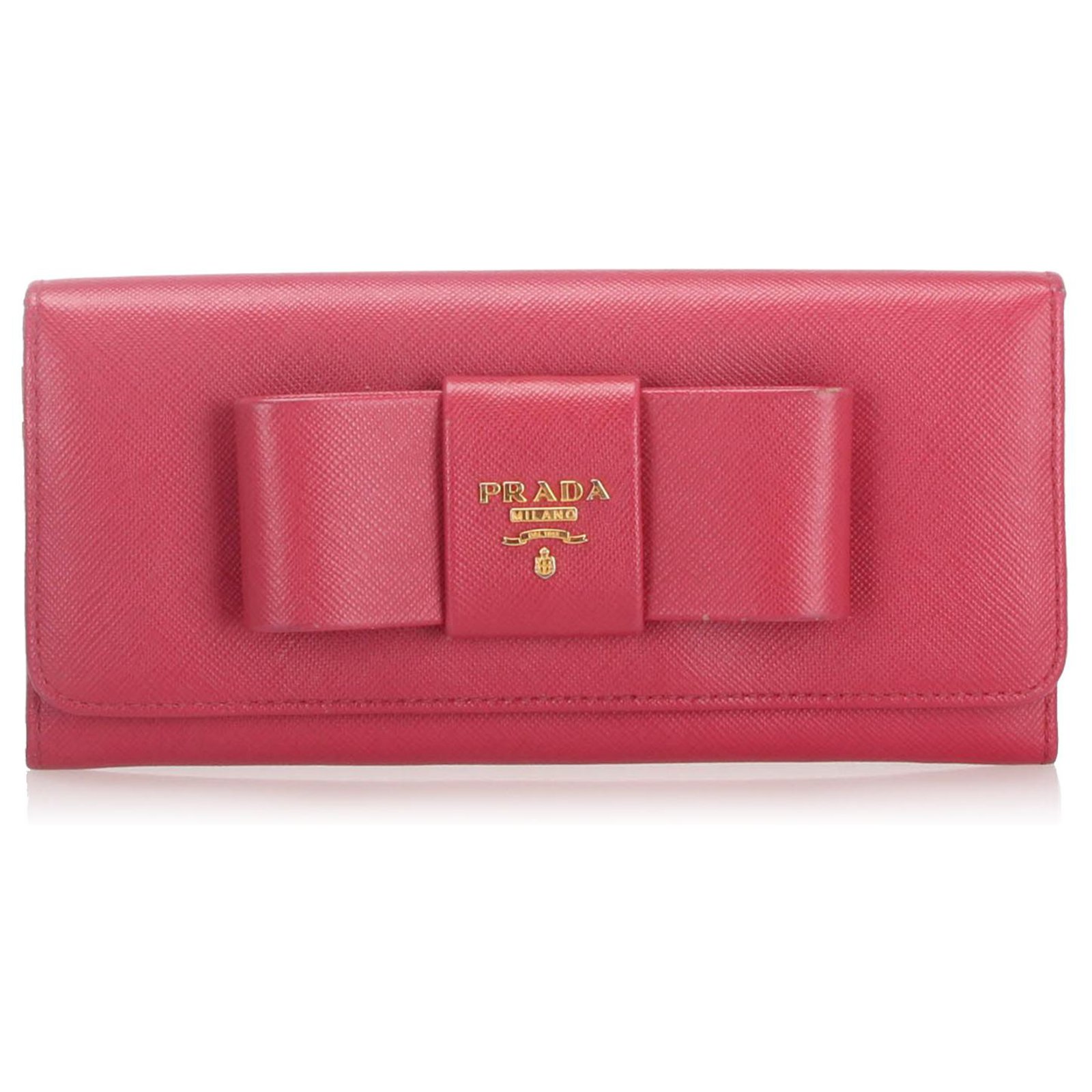 Prada Pink Saffiano Fiocco Bow Long Wallet Leather Pony-style