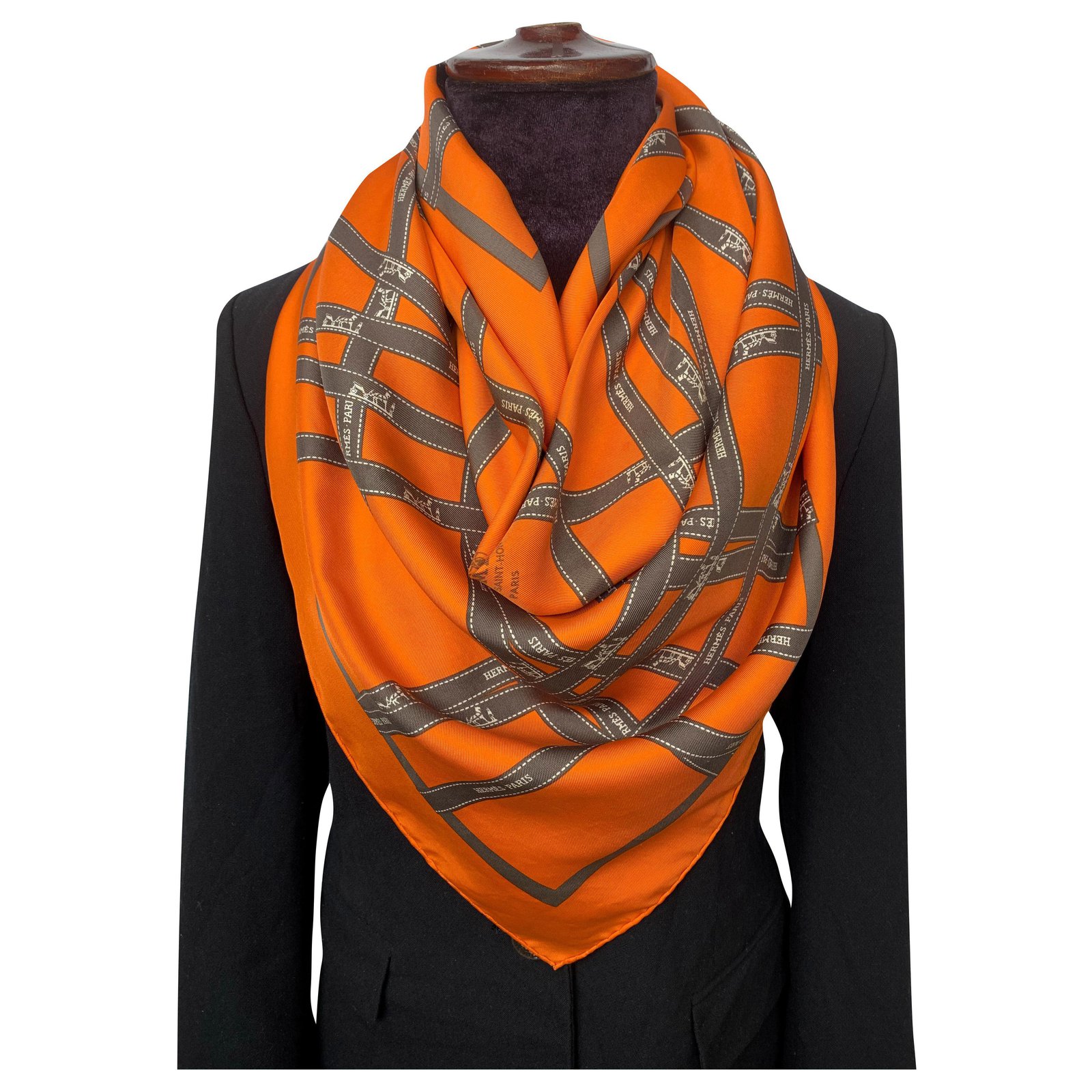 Hermès Orange Silk Bolduc Scarf Silk 