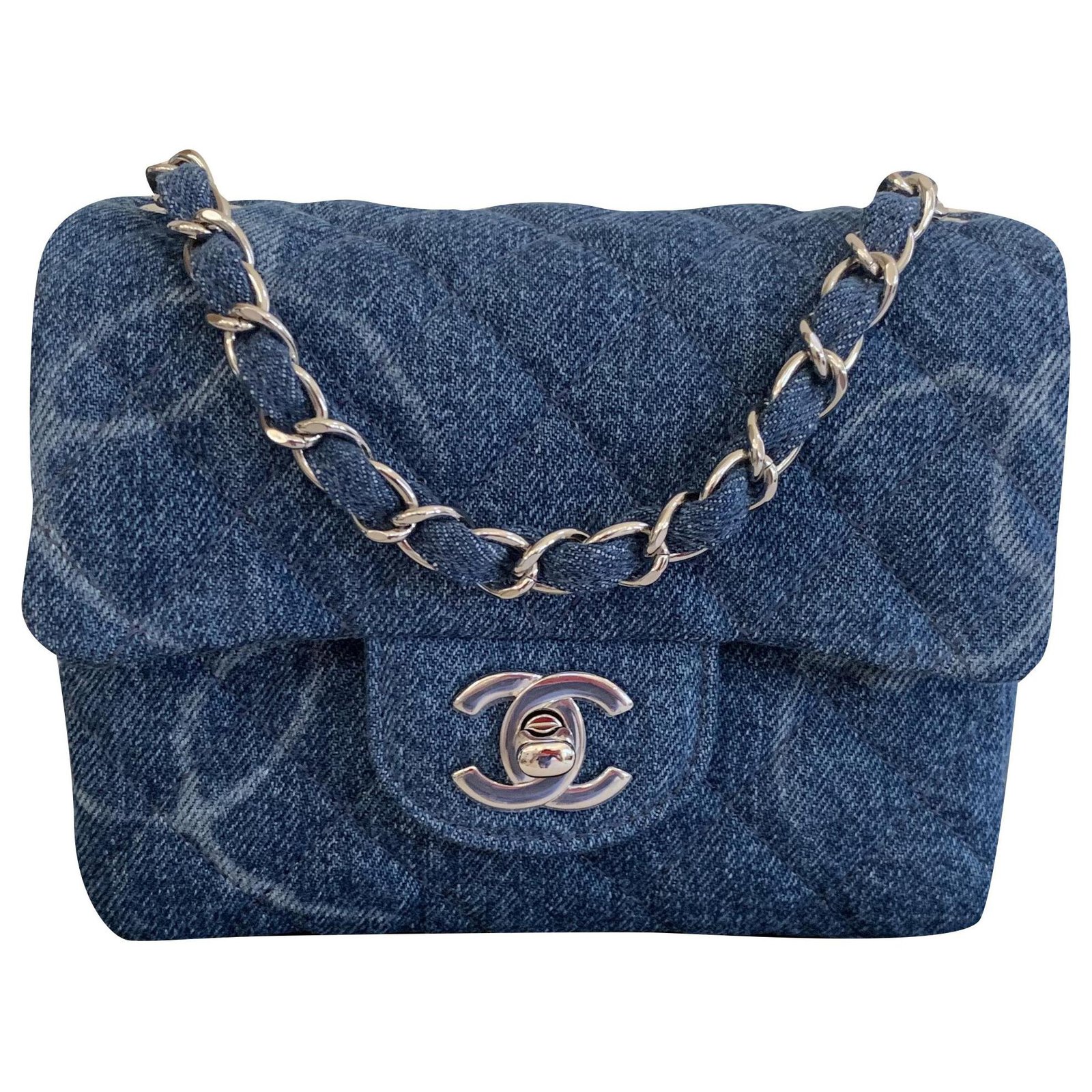 Timeless Chanel Blue Denim Square Mini Handtasche mit einer Klappe  Glänzende silberne Hardware Blau John ref.235905 - Joli Closet