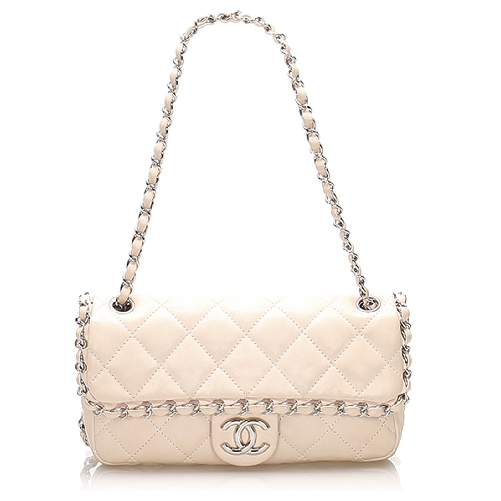 Chanel Chain Around Quilted Lambskin Leather Hobo Bag Beige