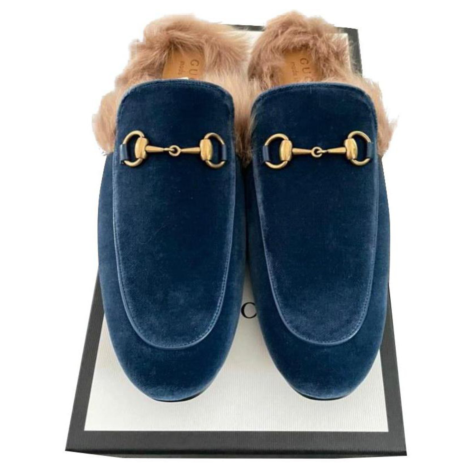 blue velvet gucci mules