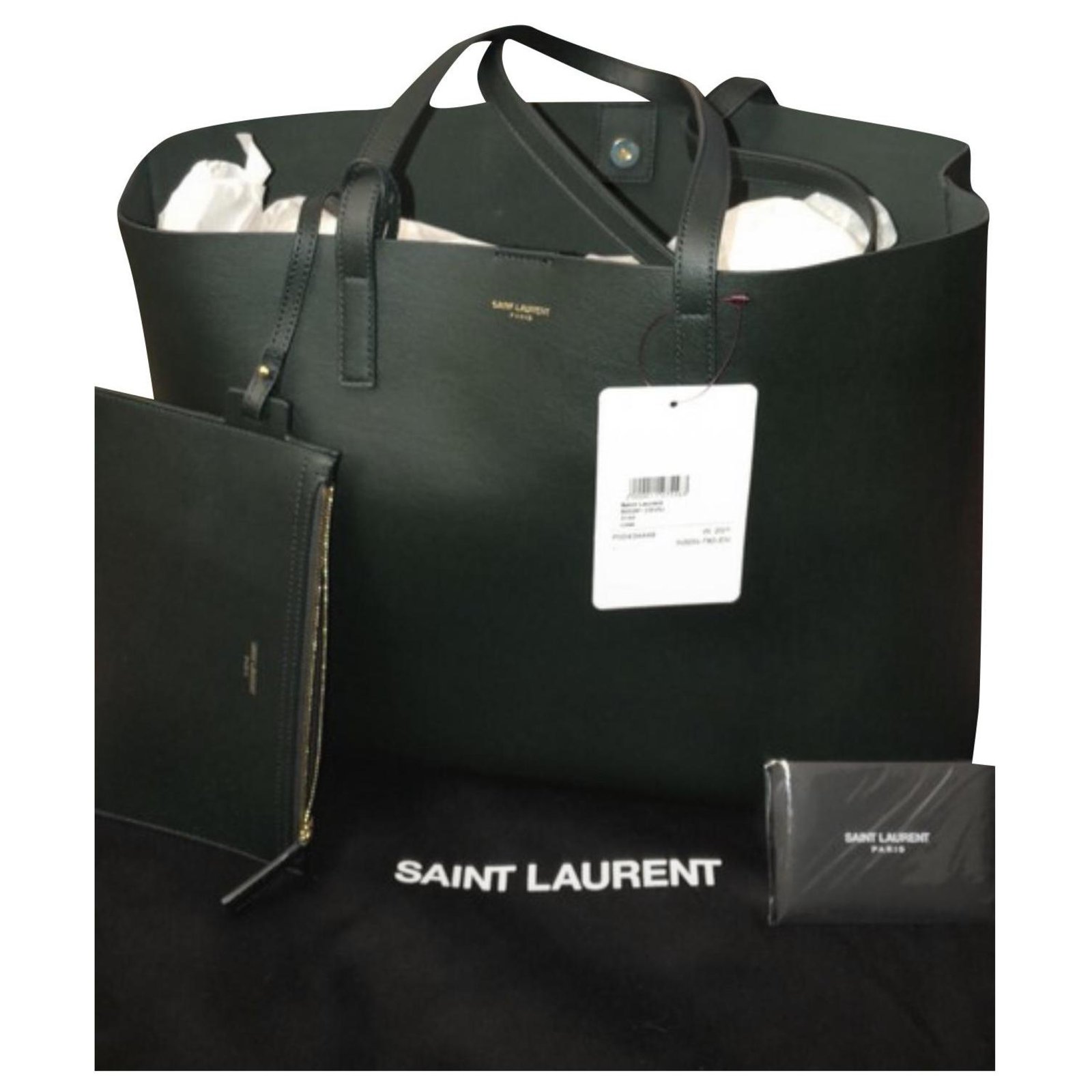 Saint Laurent shopping bag Dark green Leather ref.236384 - Joli Closet