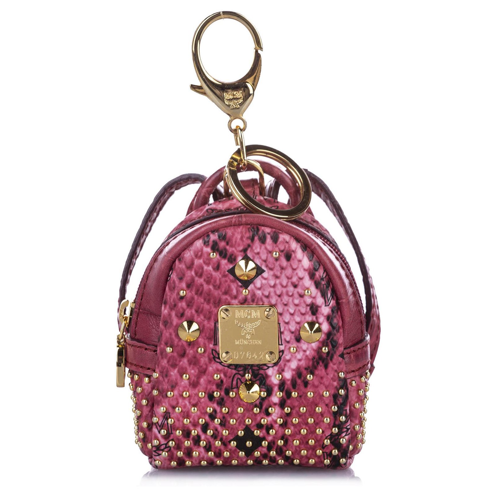 MCM Pink Studded Visetos Backpack Key Chain Black Leather ref.236522 - Joli  Closet