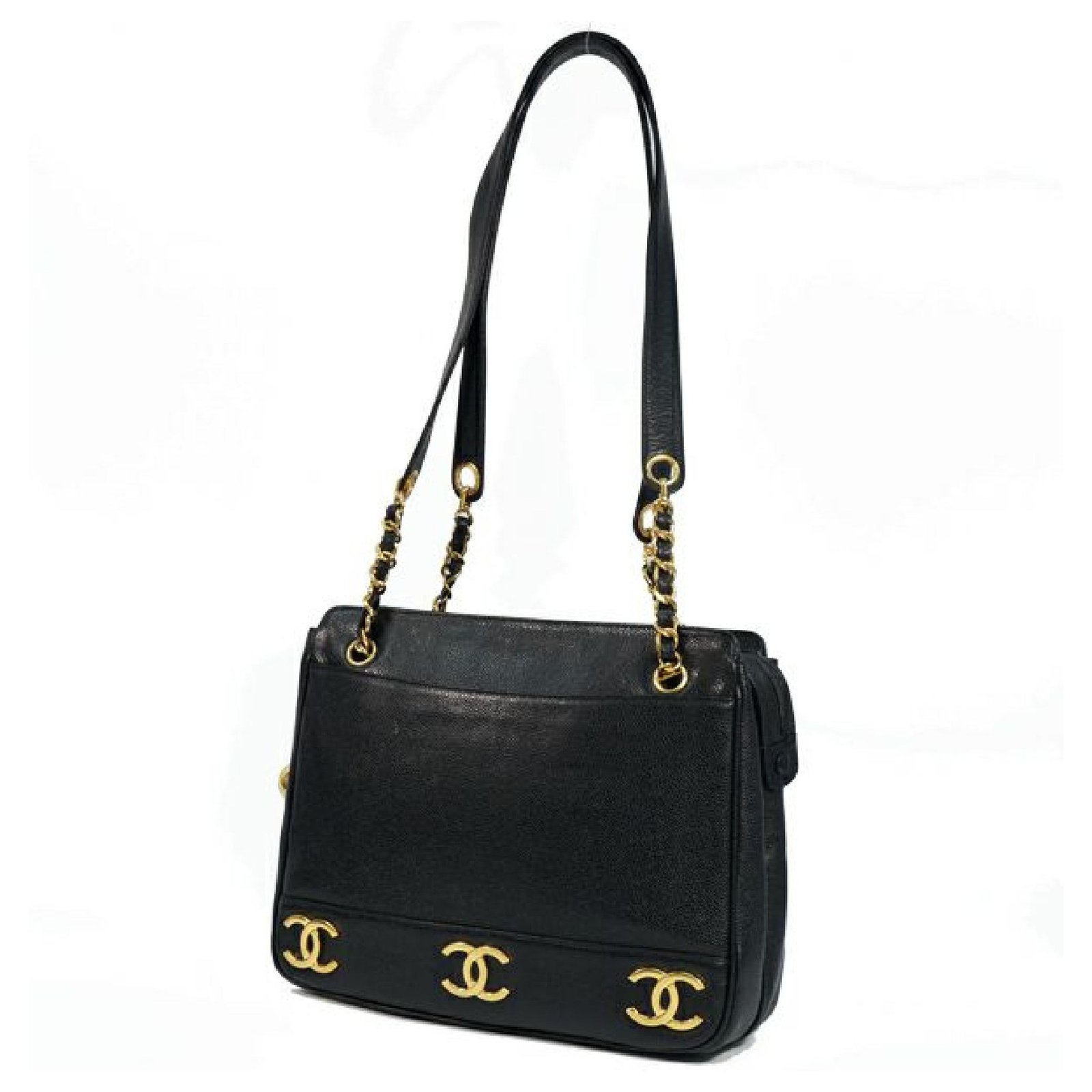 CHANEL chain tote triple coco Womens tote bag black x gold