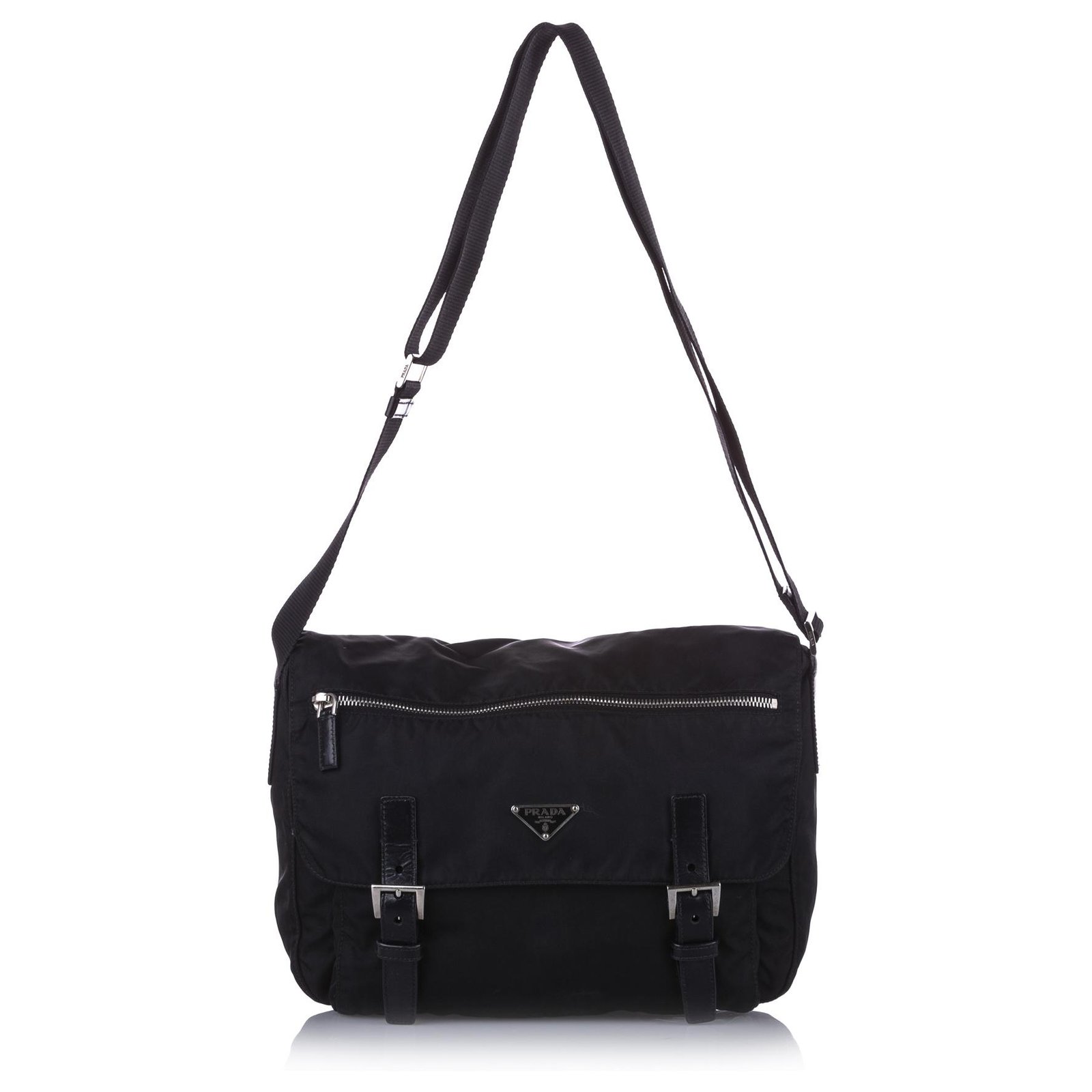 Prada Black Tessuto Crossbody Bag Leather Pony-style calfskin Nylon Cloth  ref.292366 - Joli Closet