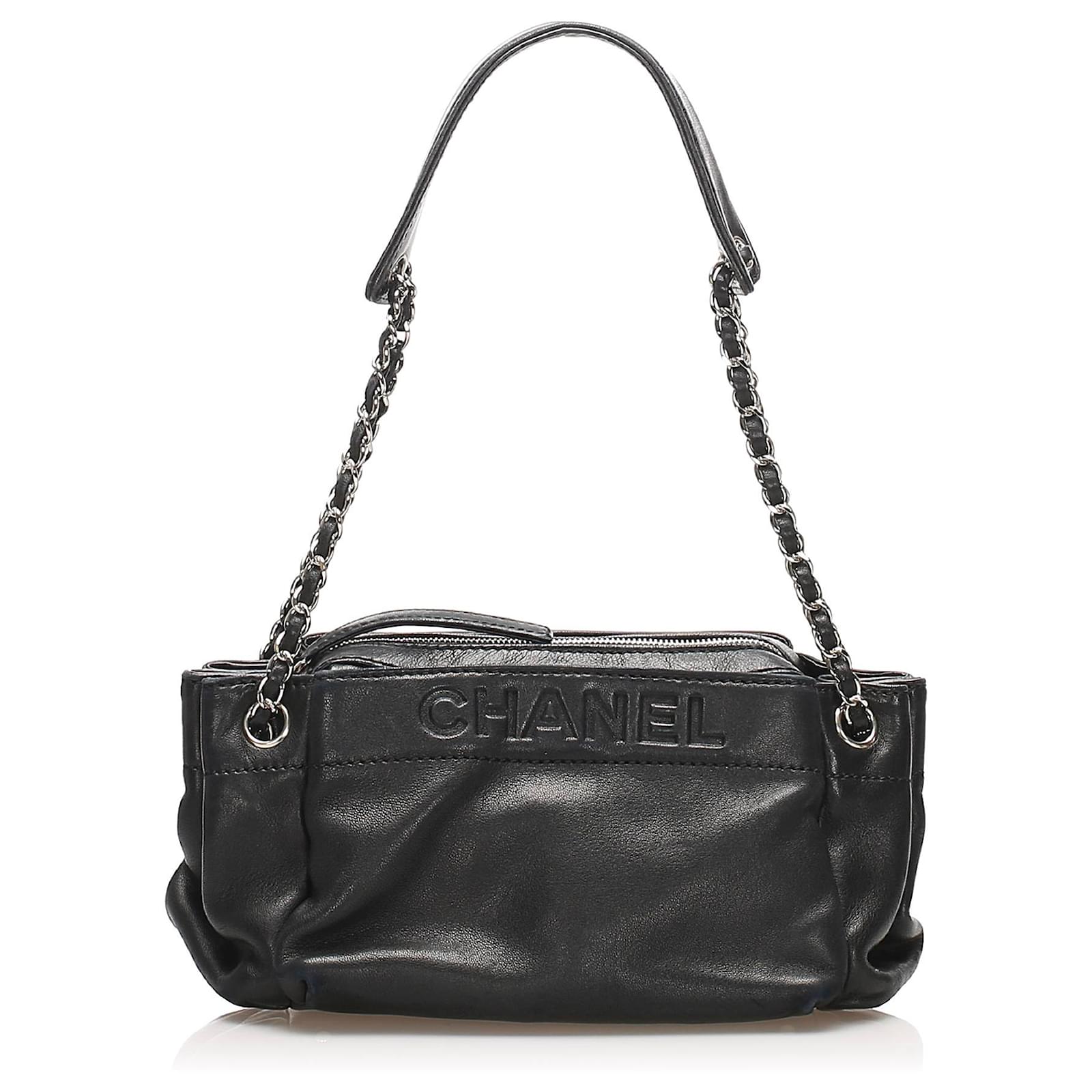 Chanel Black Lax Accordion Leather Shoulder Bag Metal Pony-style