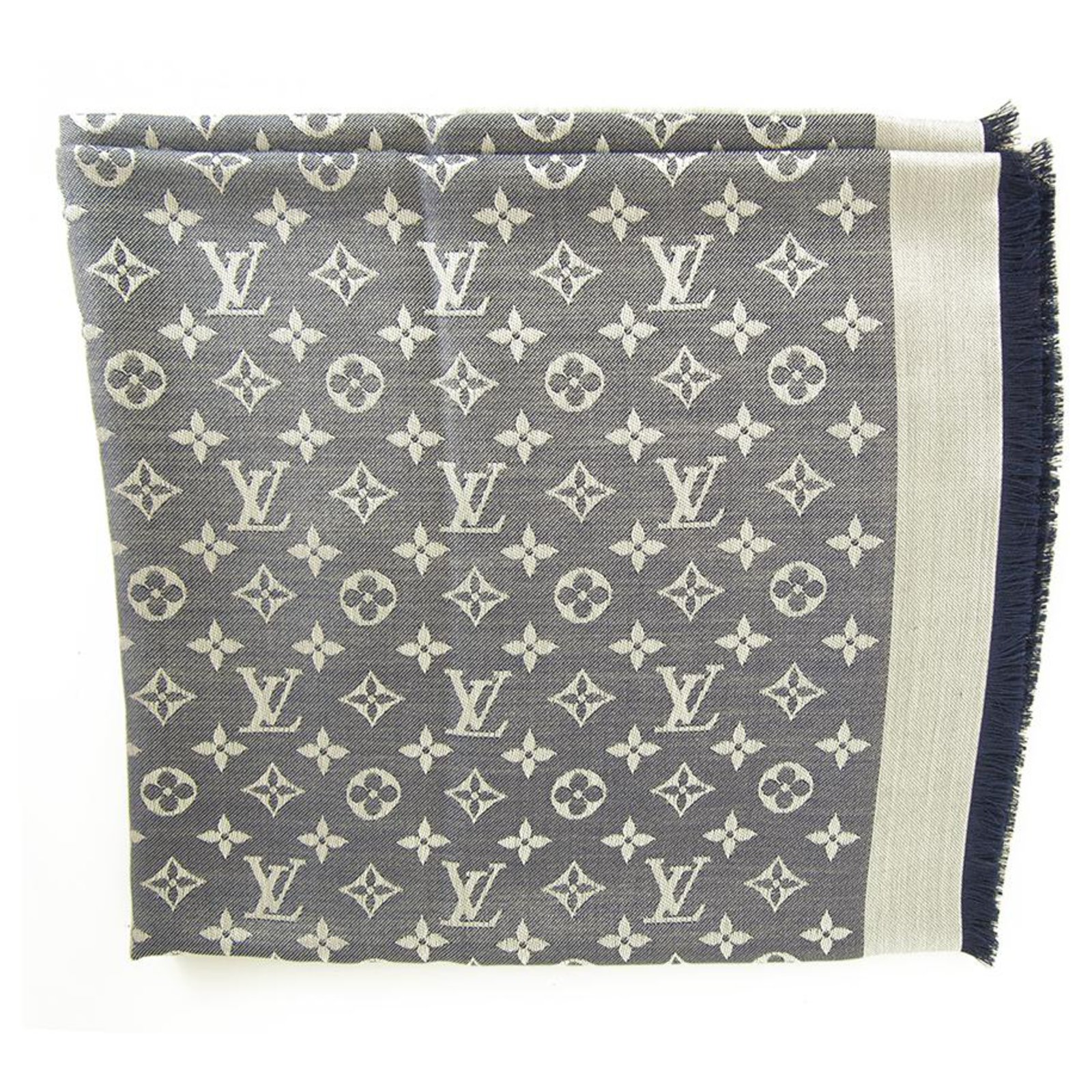Louis Vuitton Schal Seide Wolle blau Silber Weihnachtsgeschenk