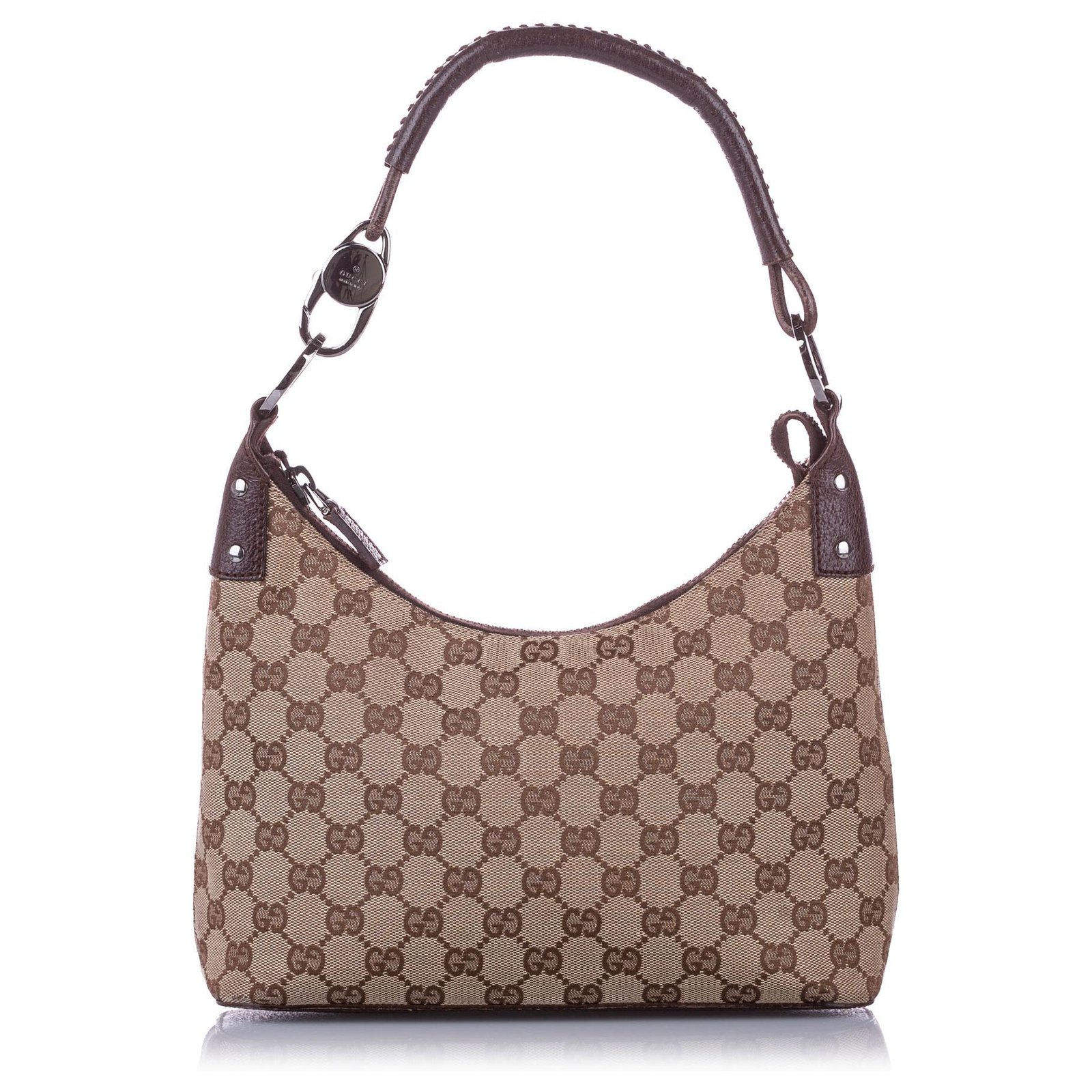 Gucci Brown GG Canvas Shoulder Bag Beige Leather Cloth Pony-style ...