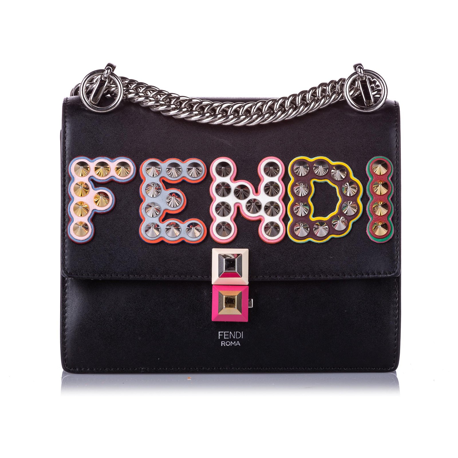 Fendi Black Leather Studded Wallet On Chain Fendi | The Luxury Closet