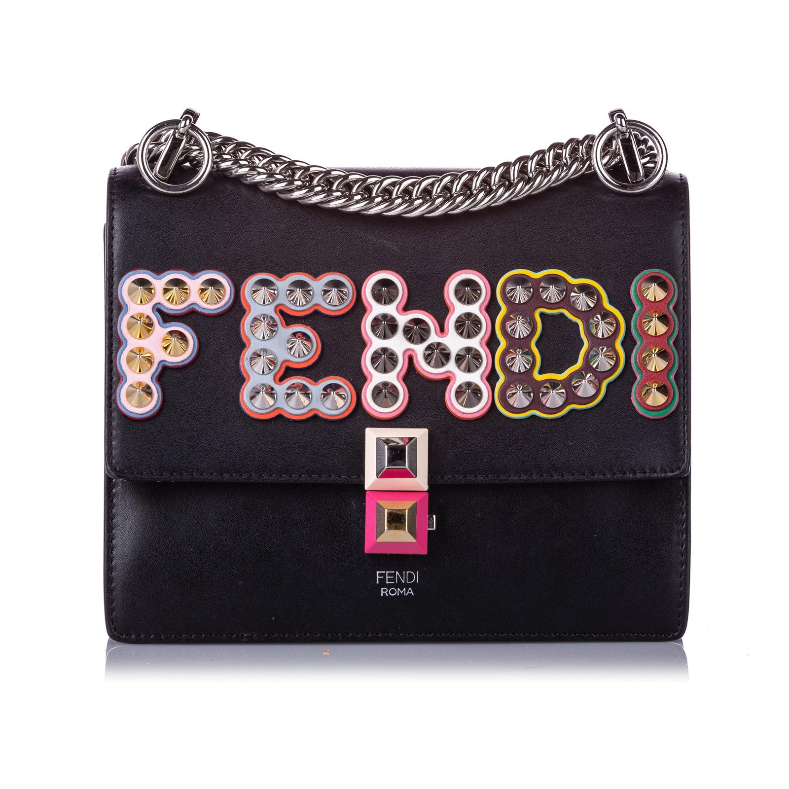 Fendi Black Small Nieten Logo Kan I Leder Umhangetasche