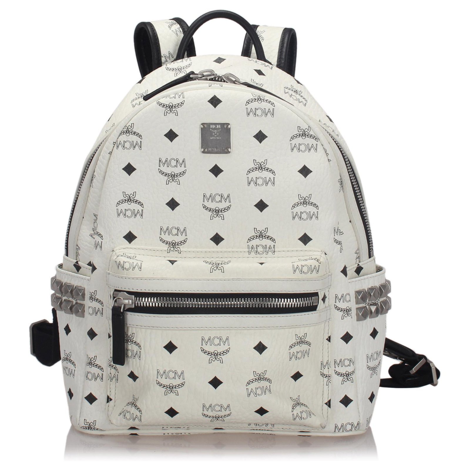 MCM White Visetos Coated Canvas Small Studs Stark Backpack MCM