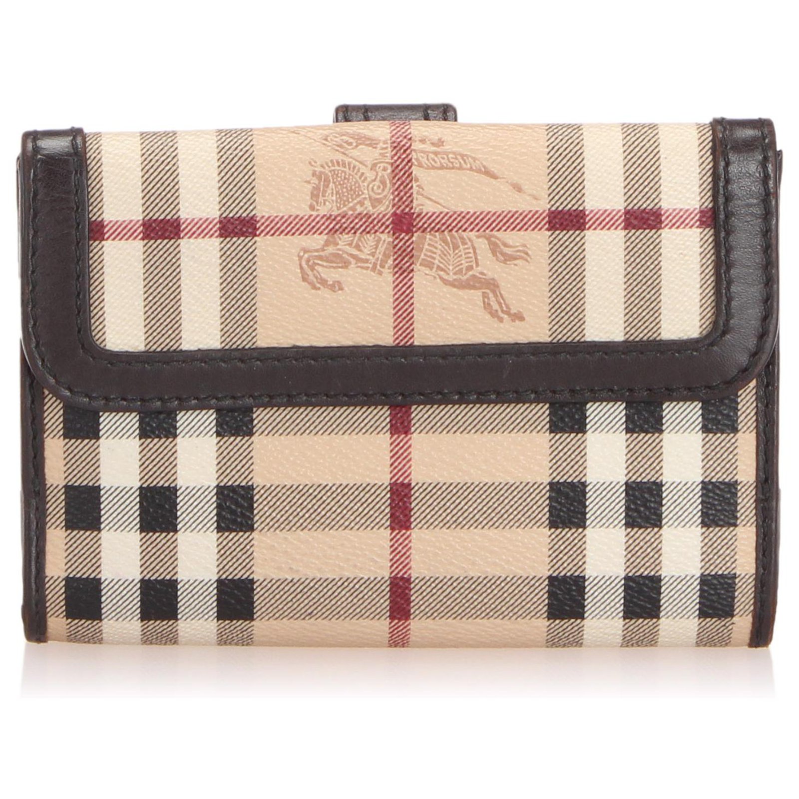 Burberry Burberry Brown Haymarket Check Canvas Wallet Misc Leather Cloth Pony Style Calfskin Cloth Brown Multiple Colors Beige Ref 237661 Joli Closet