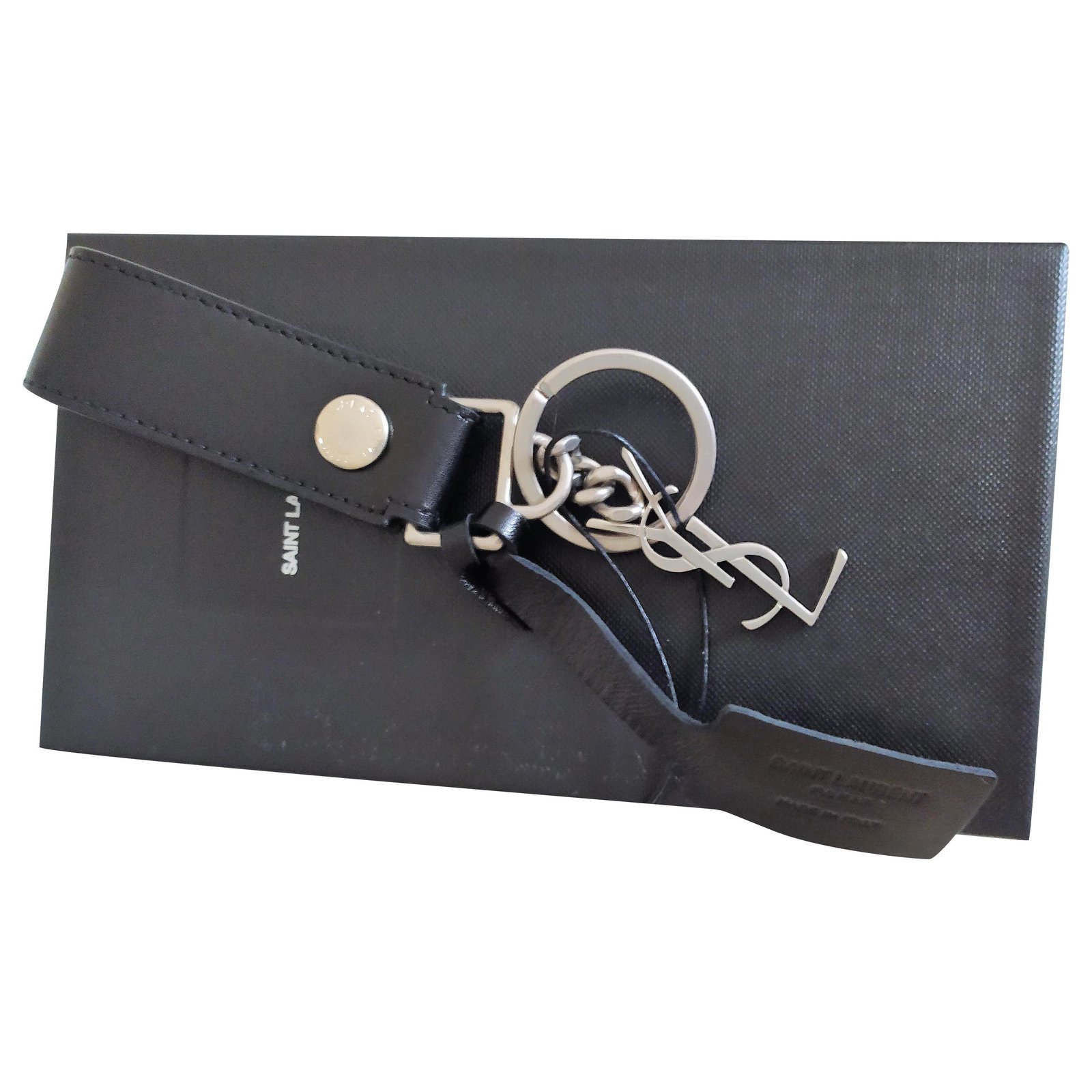 Logo Leather Keychain in Black - Saint Laurent