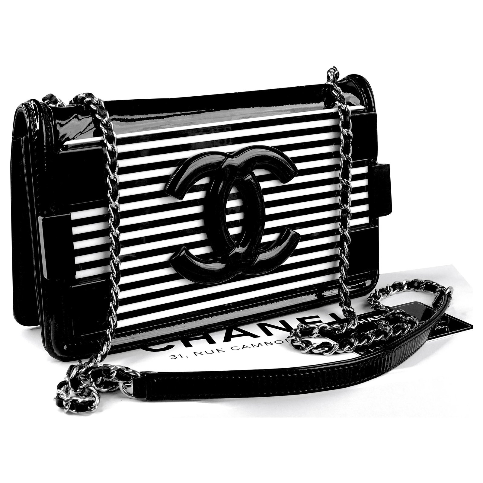 Chanel Famous Lego Collector's Bag Black White Leather Patent