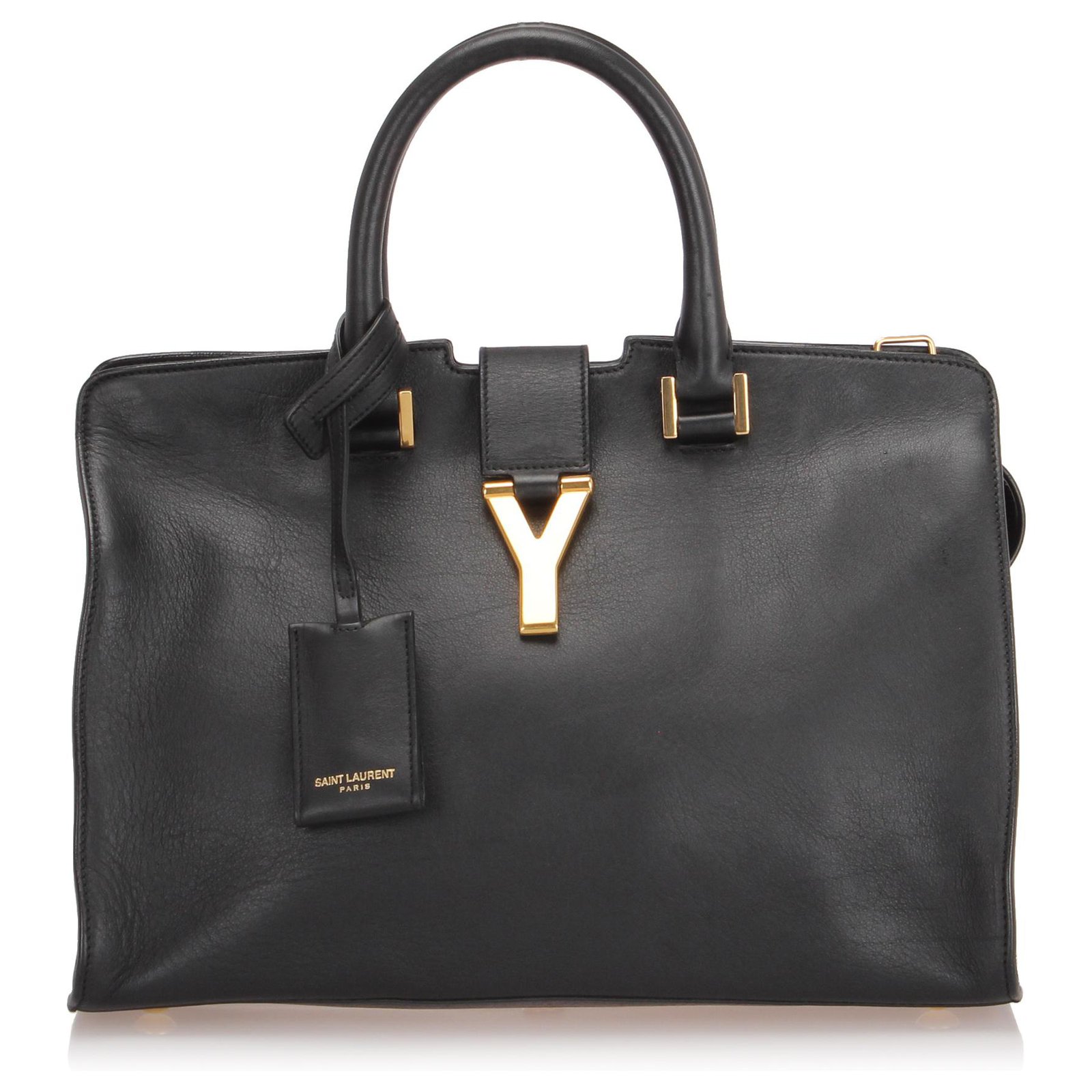YVES SAINT LAURENT Cabas Classic Handbag Black Calf Leather Gold Shoulder  Bag