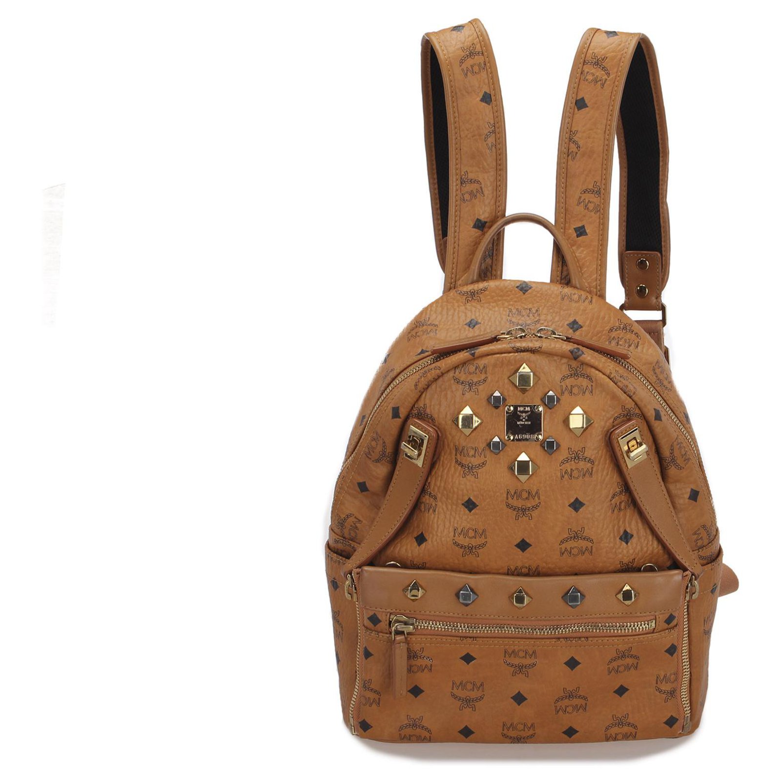 Good Condition - MCM Cognac Small Studded Canvas Backpack Bag in