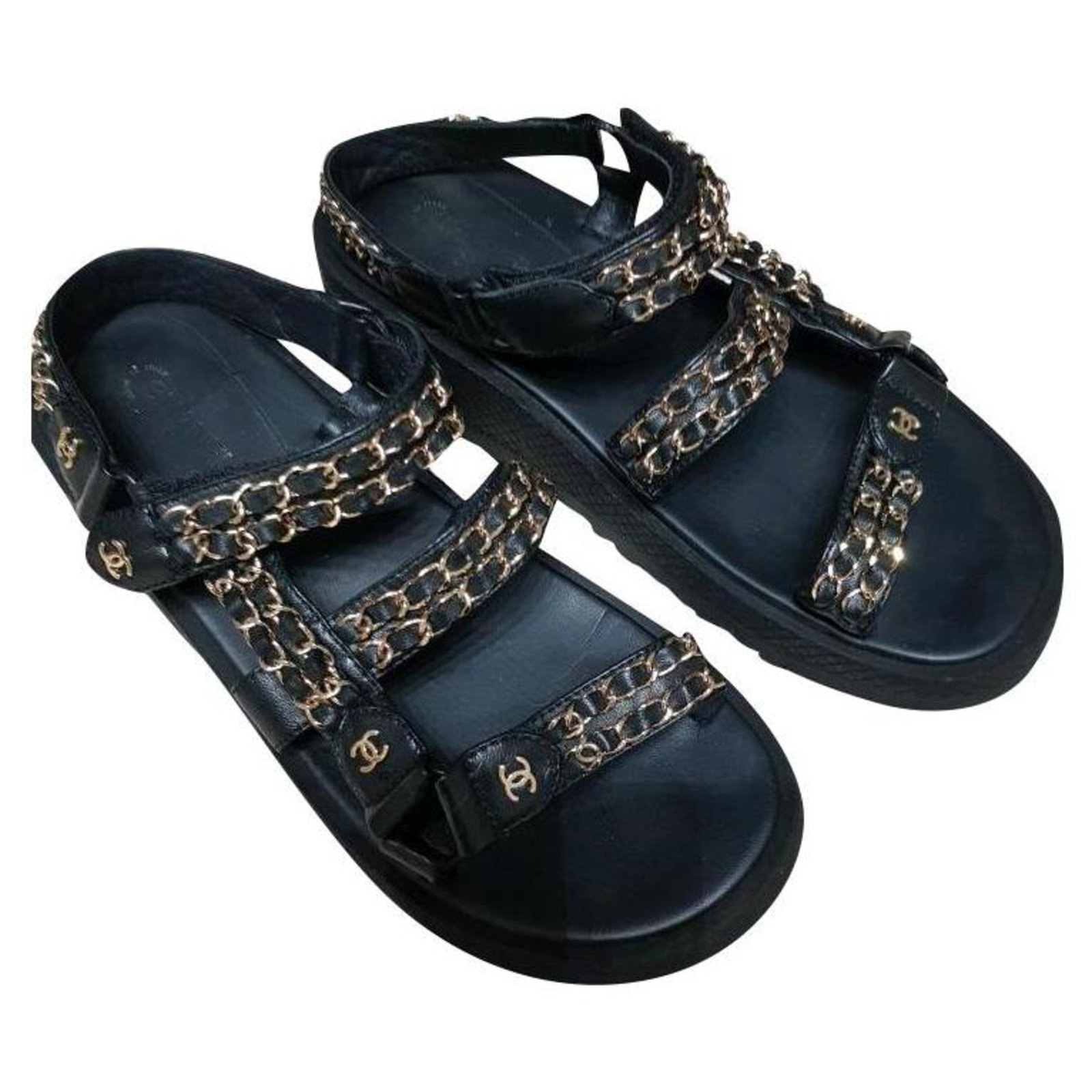 Dad sandals leather sandal Chanel Black size 39 EU in Leather  33605510