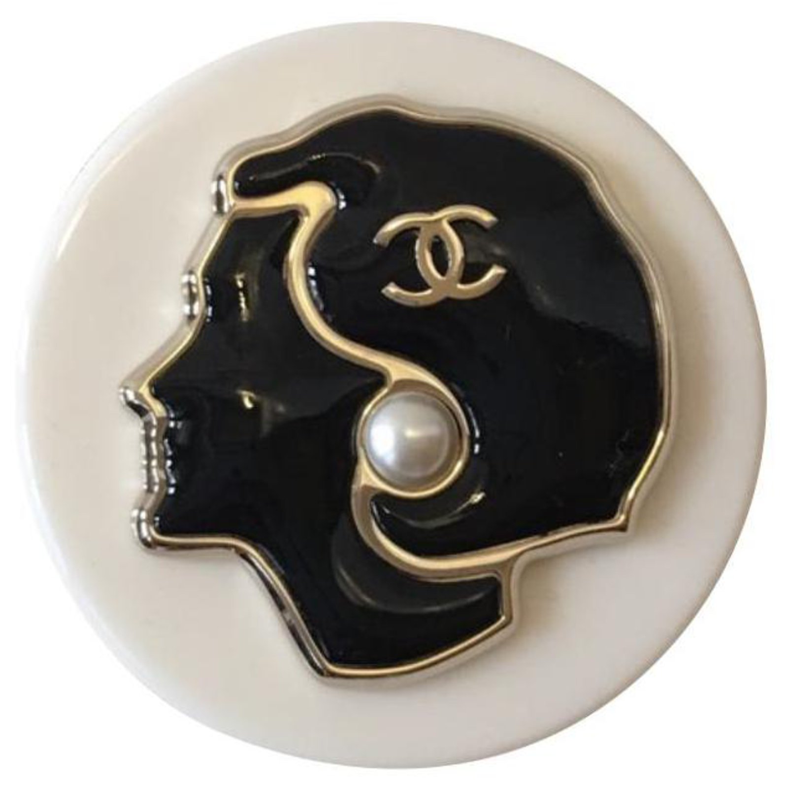 CHANEL Paris CC Black White Enamel Lim Edition Crystal Brooch Pin
