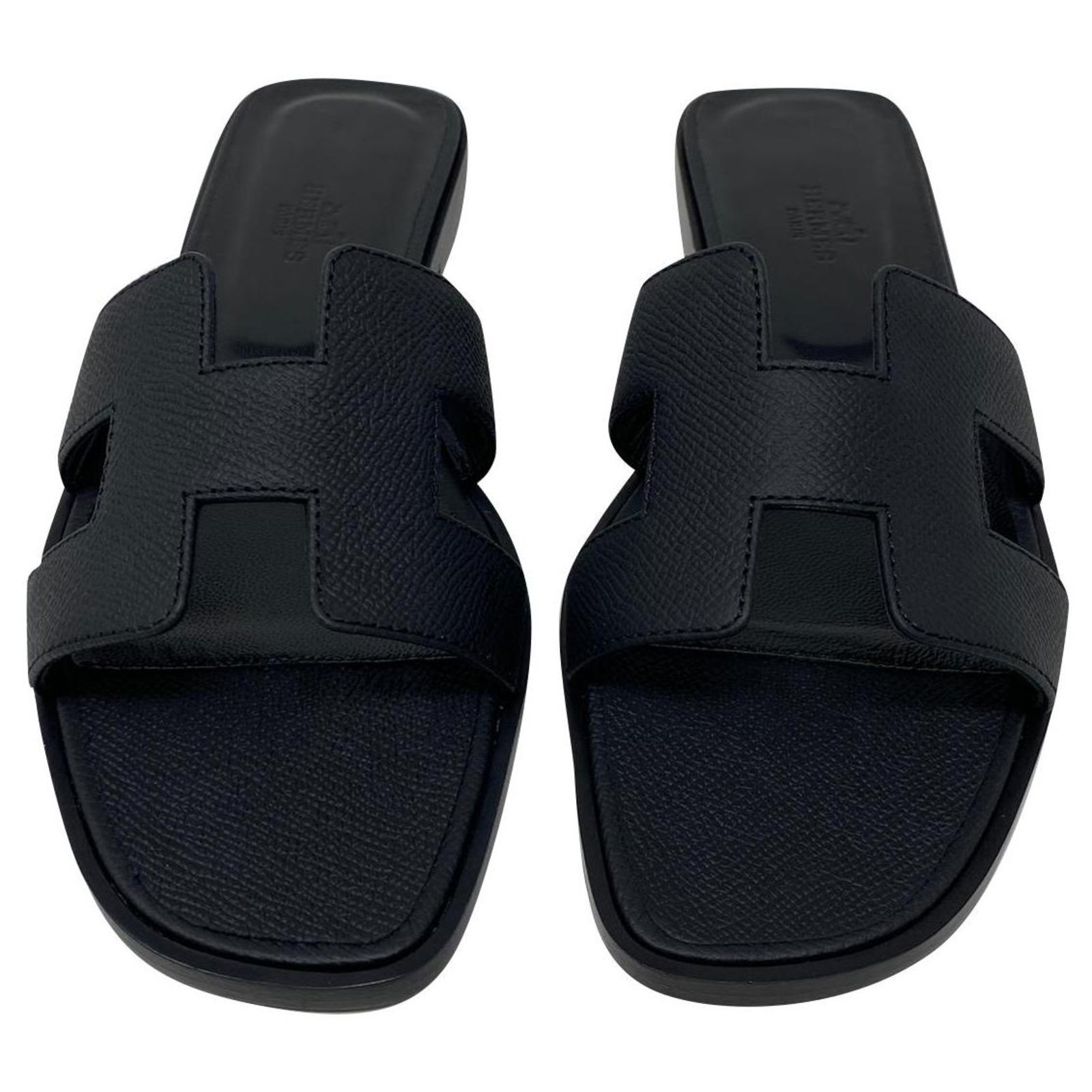 Hermes Oran Sandals In Black Epsom Leather QY02270