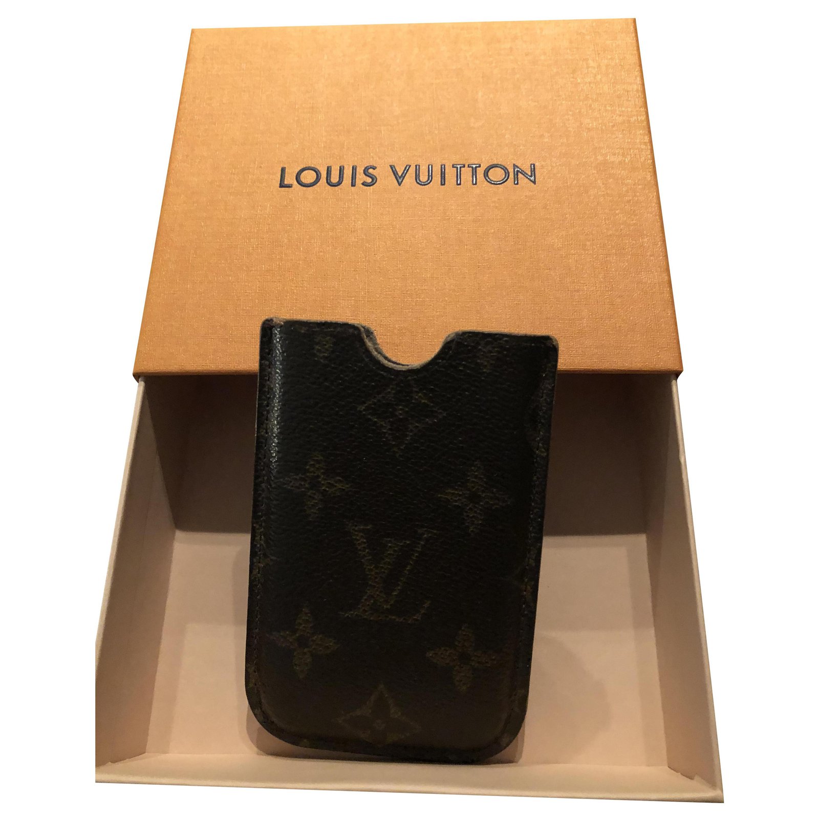 Louis Vuitton IPhone case 3G monogram Dark brown Leather ref