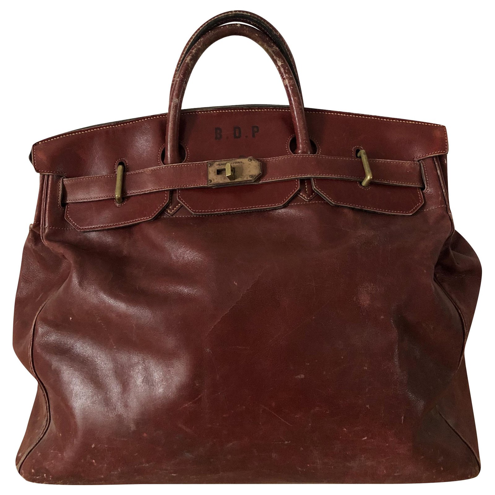 Hermès HAC bag 45 Burgundy leather Dark red ref.239655 - Joli Closet