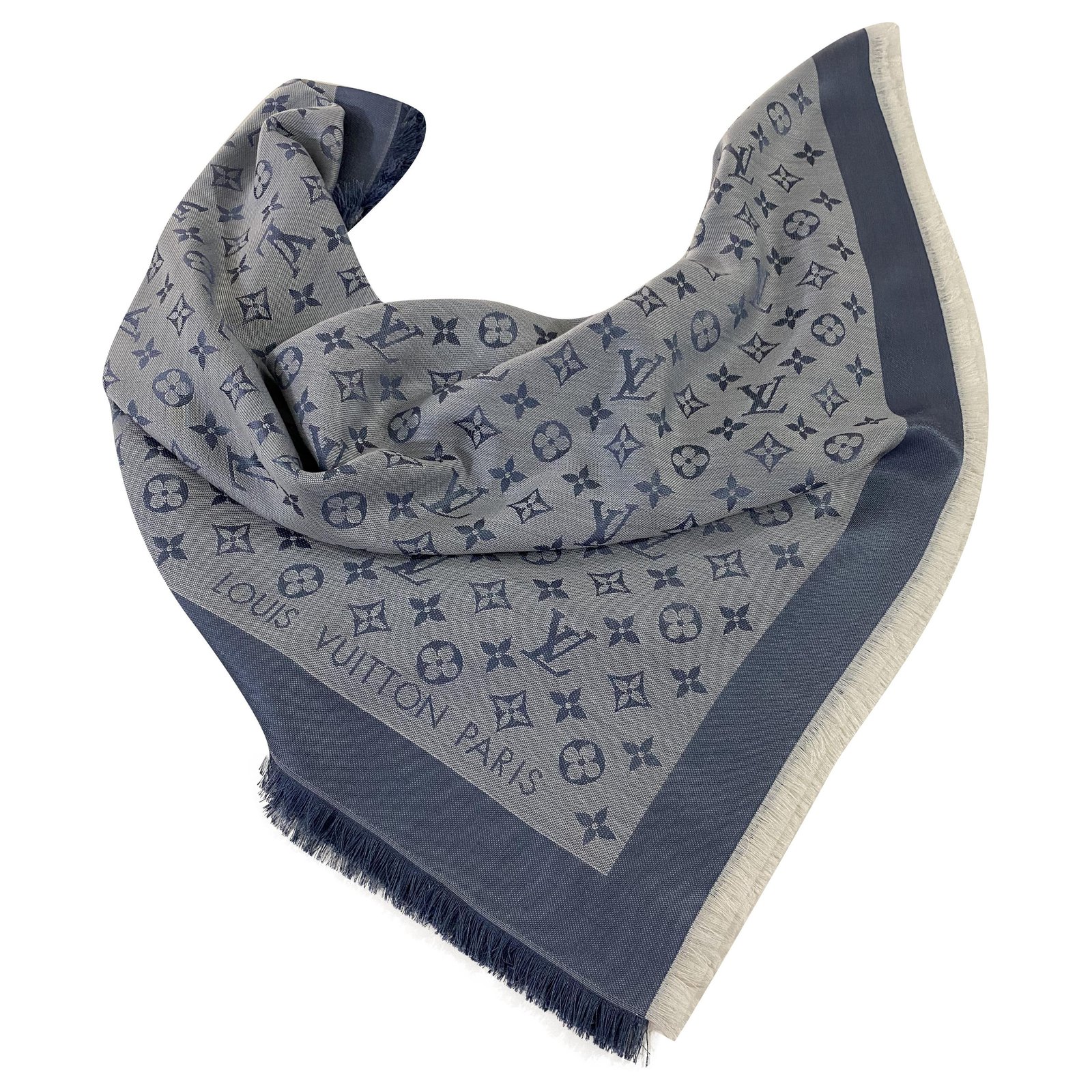 Scialle Louis Vuitton Monogram denim Blue Silk Wool ref.239928 - Joli Closet