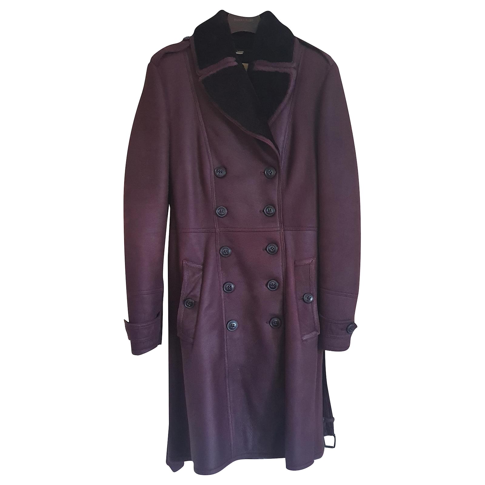 Burberry Brit Shearling Trenchcoat 100 Lamm in Wein Bordeaux