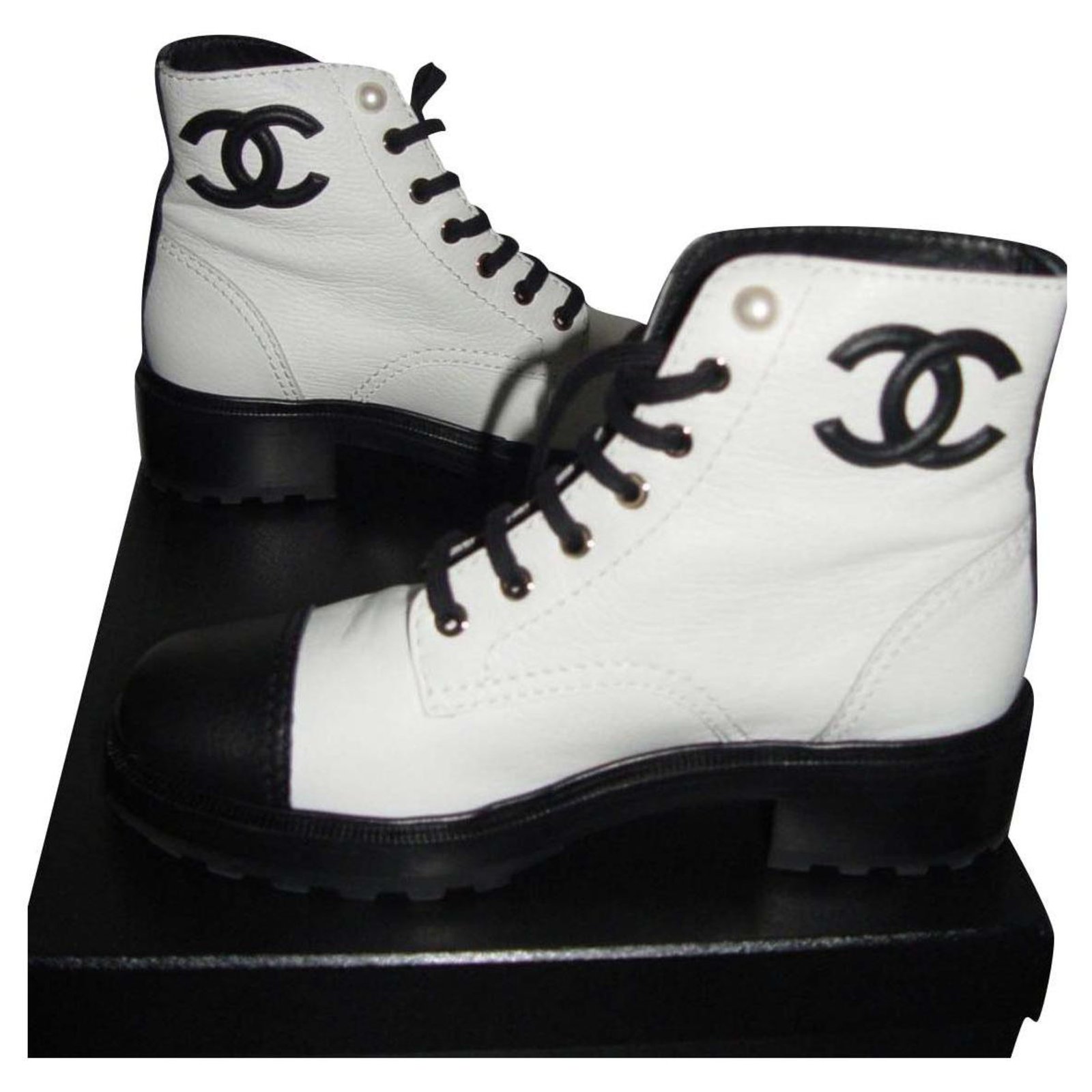 Short boots  Stretch lambskin  patent calfskin white  black  Fashion   CHANEL