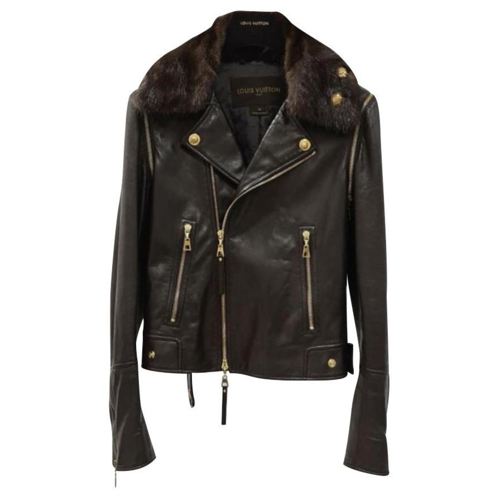 Louis Vuitton Brown Leather Mink Collar Biker Jacket ref.241109 - Joli  Closet