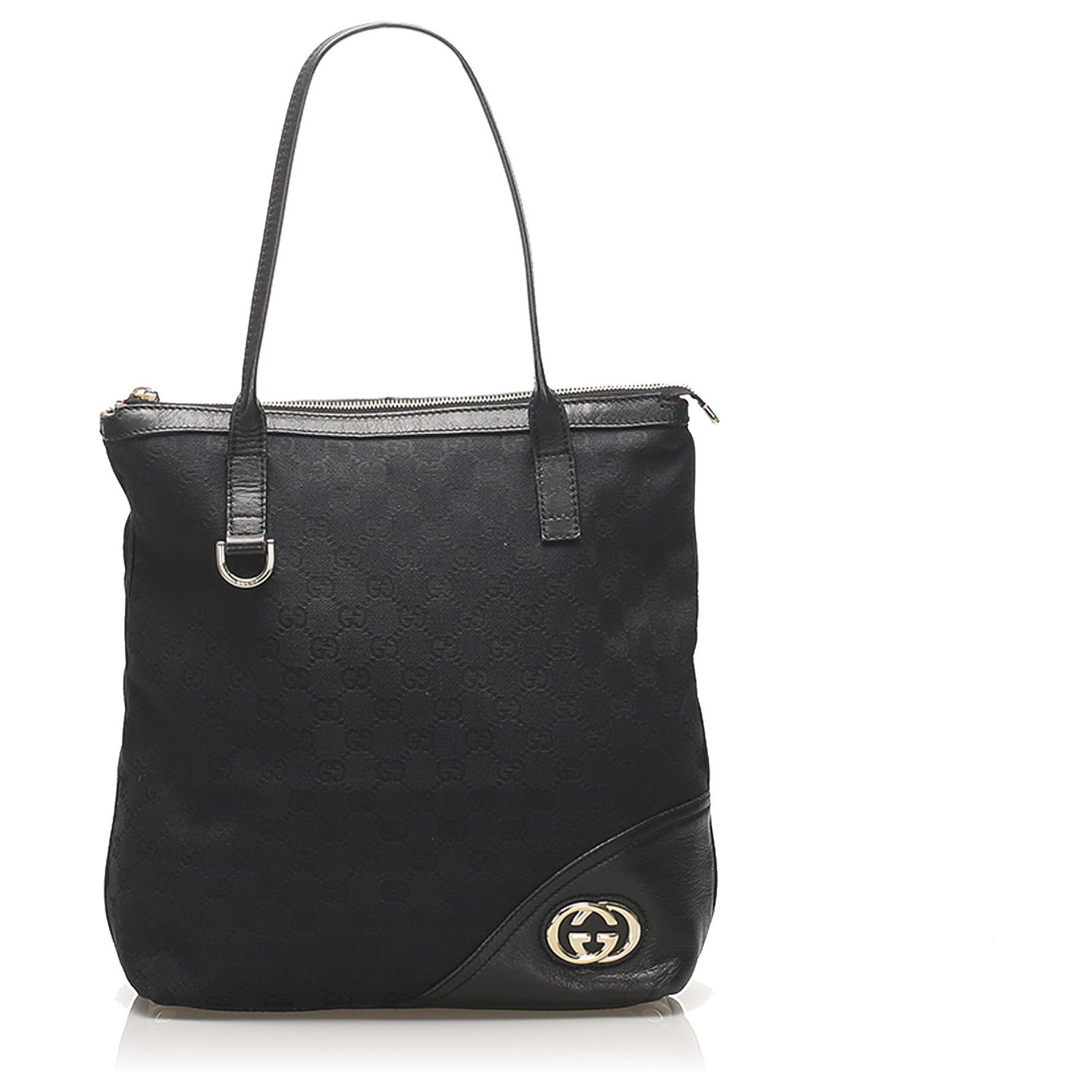 Gucci Black GG Canvas Britt Tote Bag Leather Cloth Pony-style calfskin ...