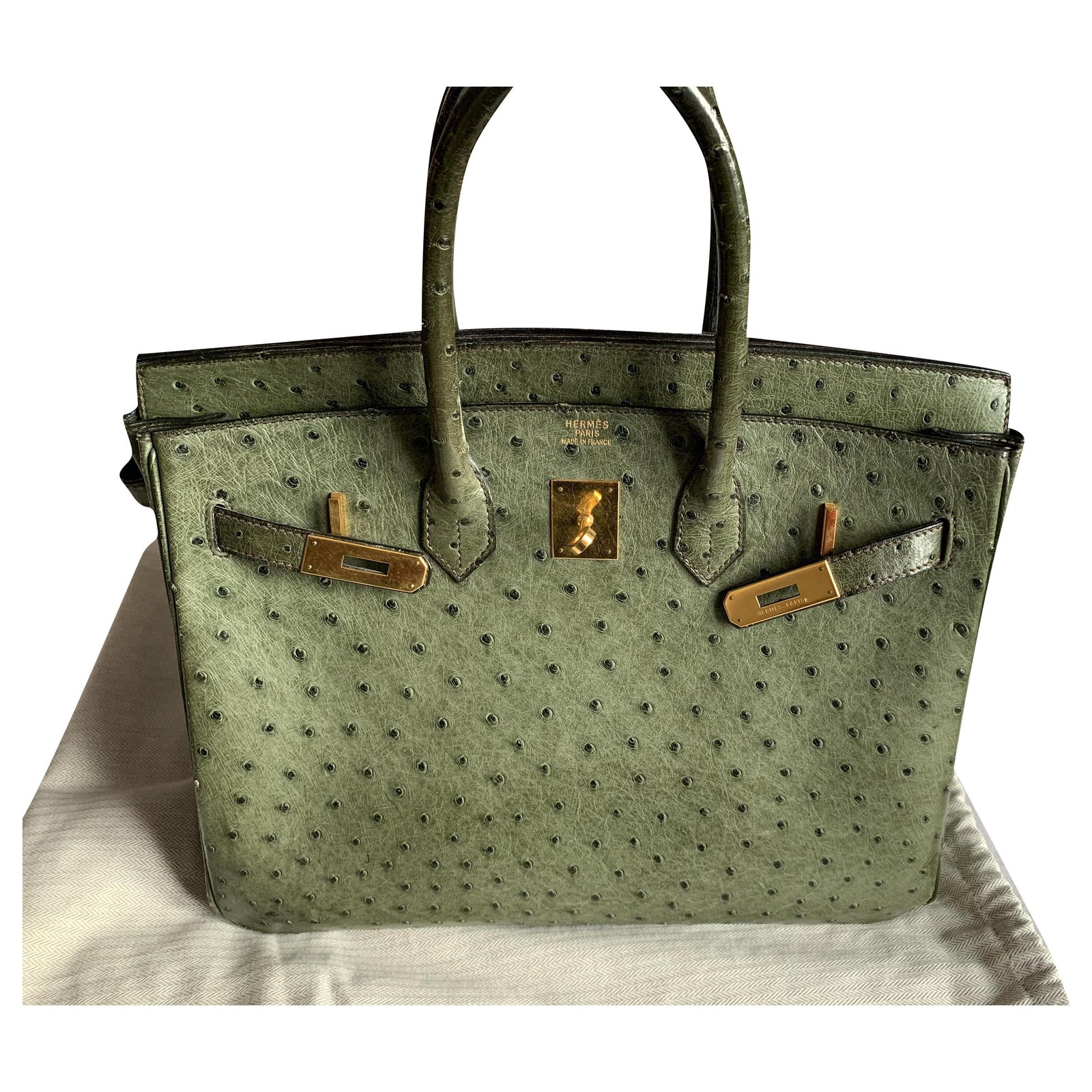 Hermès Avestruz Birkin Verde oliva Cueros exoticos ref.241464 - Joli Closet
