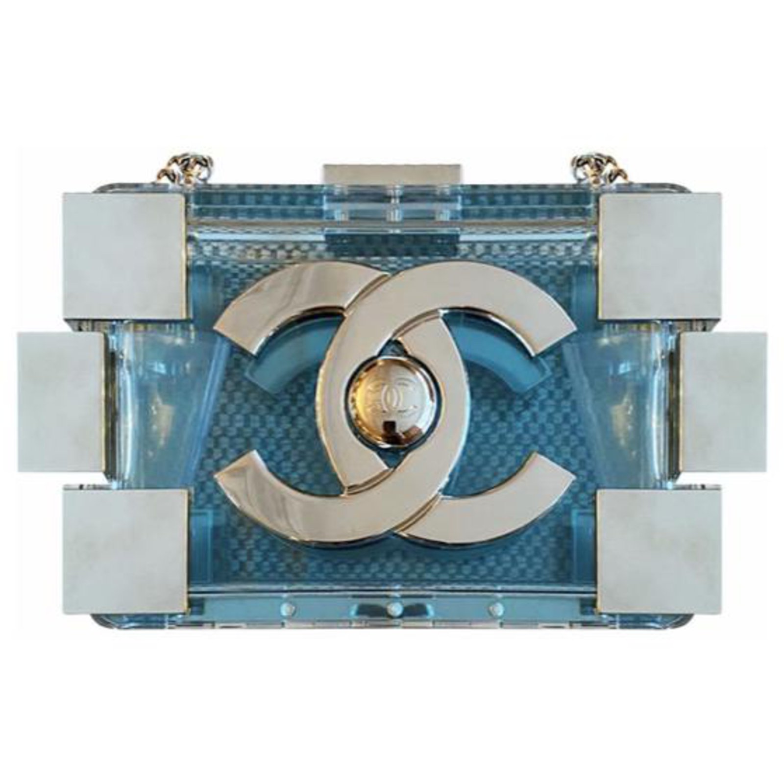 Chanel Lego clutch Silvery Light blue Plastic ref.241569 - Joli Closet