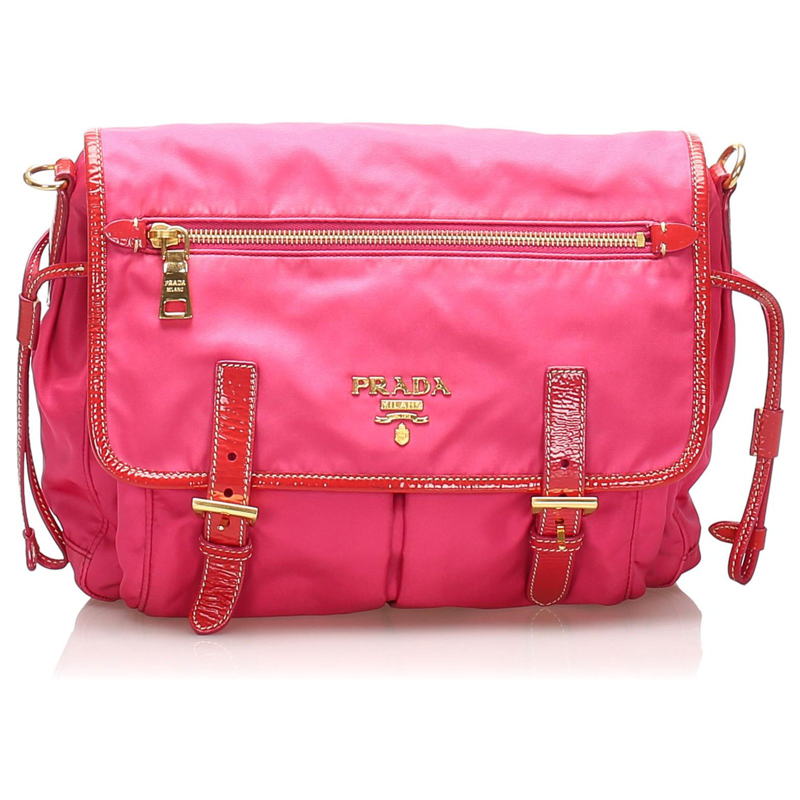 Prada Pink Tessuto Crossbody Bag Leather Pony-style calfskin Nylon