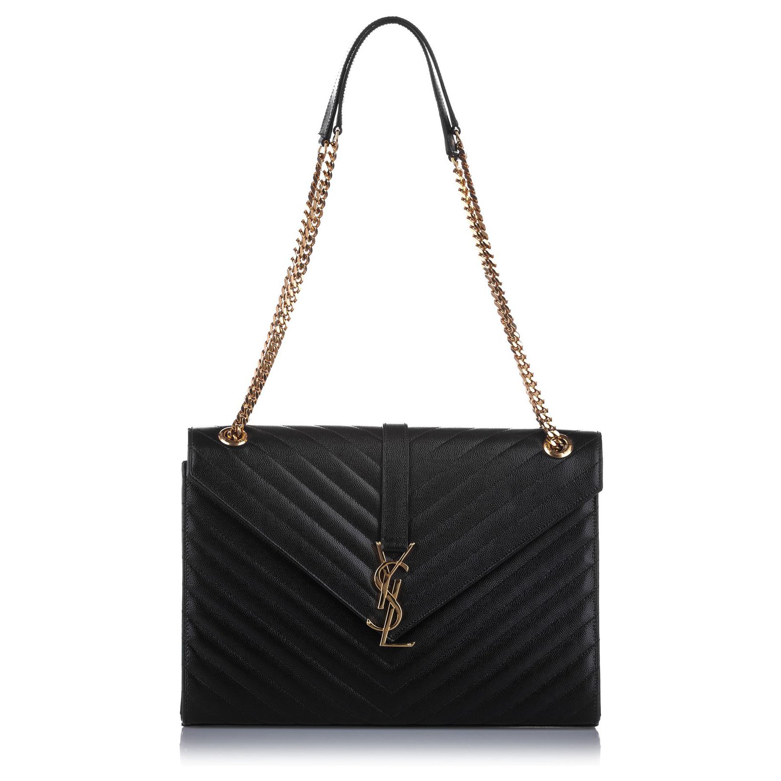 YVES SAINT LAURENT Envelope Leather Chain Shoulder Bag Black