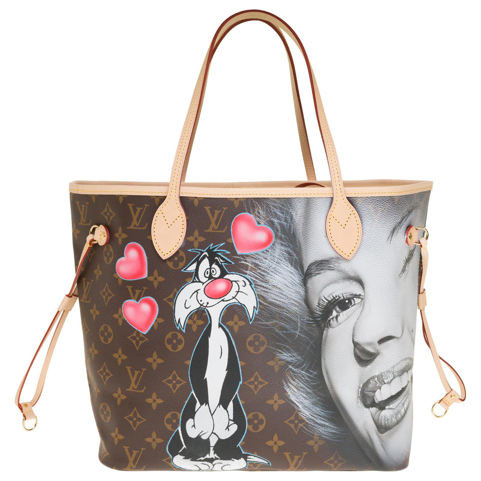 Splendid Louis Vuitton Neverfull MM bag in custom monogram canvas In Love  with Marilyn by the artist PatBo Brown Leather Cloth ref.242274 - Joli  Closet