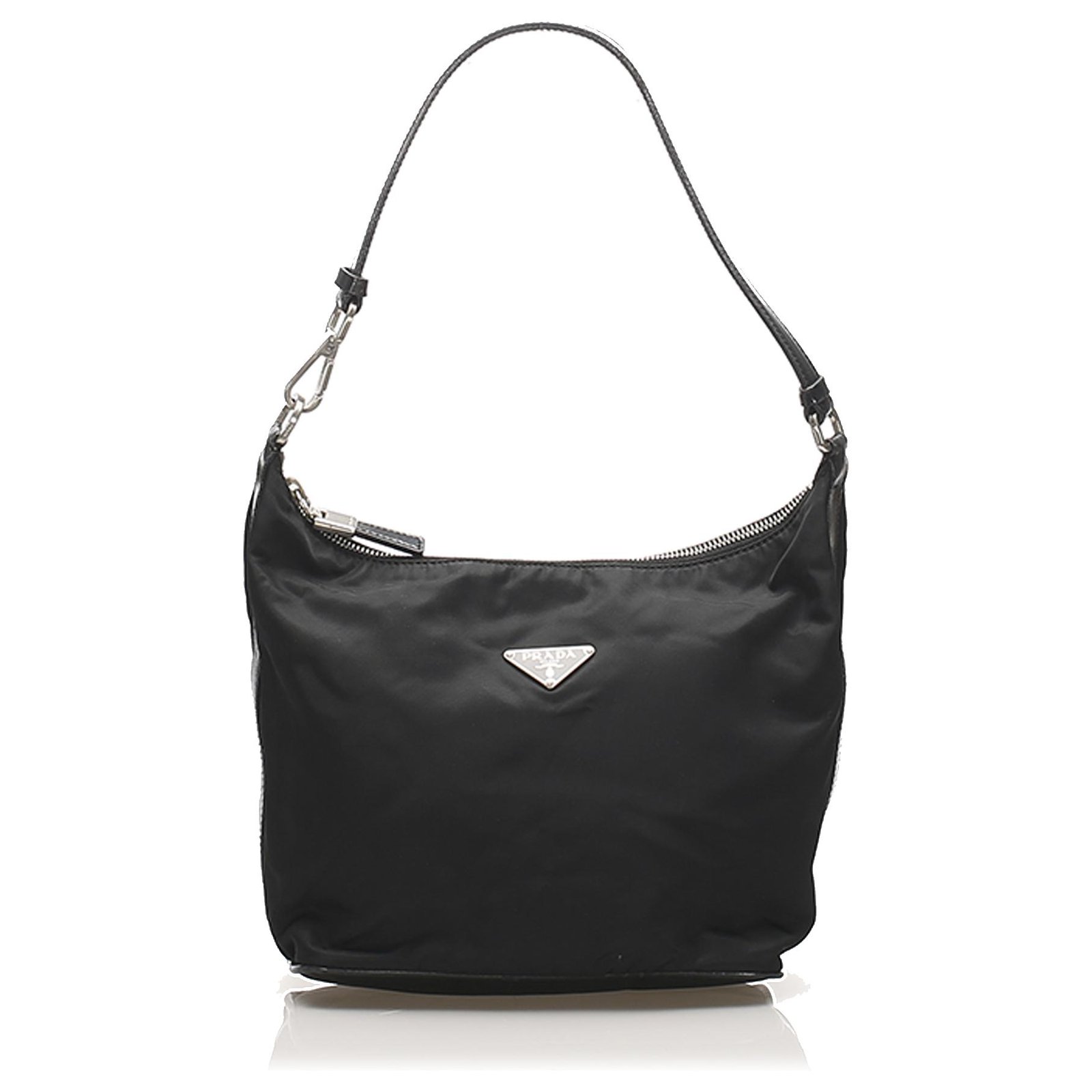 Prada Black Tessuto Shoulder Bag Leather Pony-style calfskin Nylon Cloth   - Joli Closet