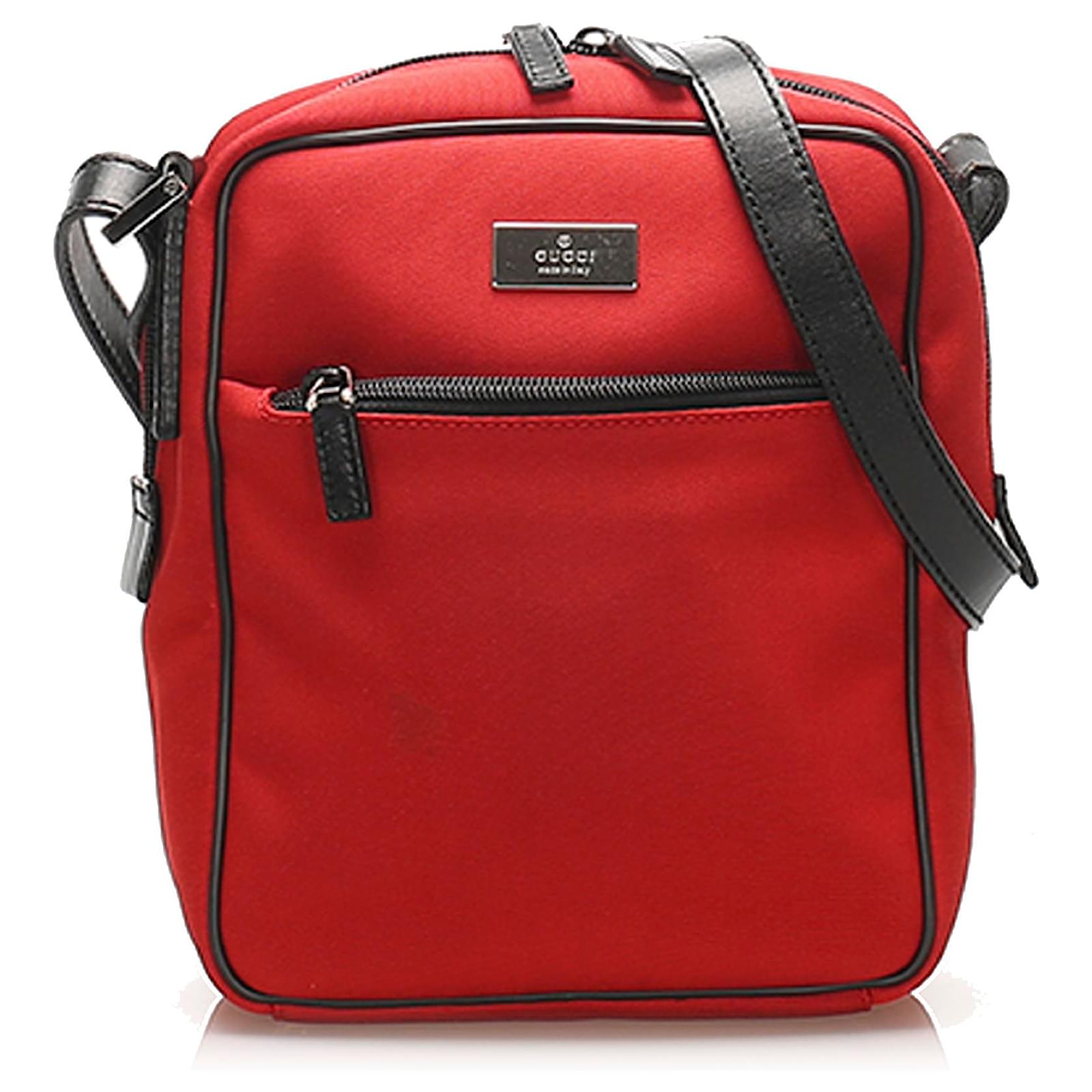 Gucci Red Canvas Crossbody Bag Black Leather Cloth Pony-style