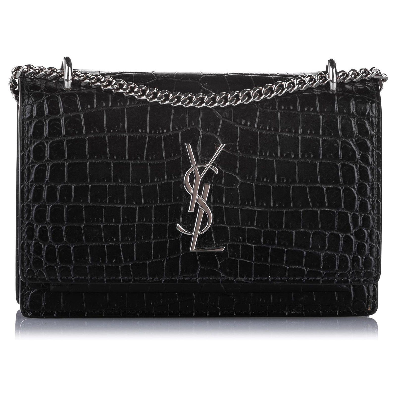 SUNSET Chain Wallet in crocodile-embossed shiny leather, Saint Laurent