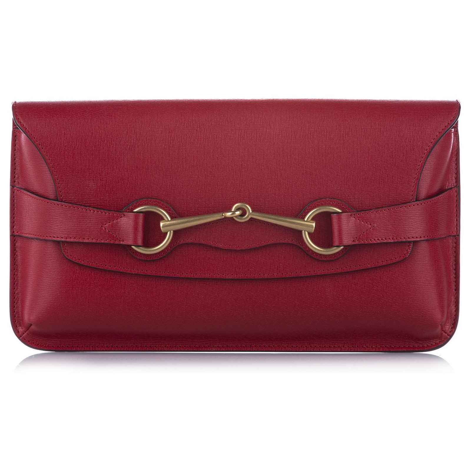 Gucci Red Bright Bit Leather Clutch Bag Metal Pony-style calfskin ref ...