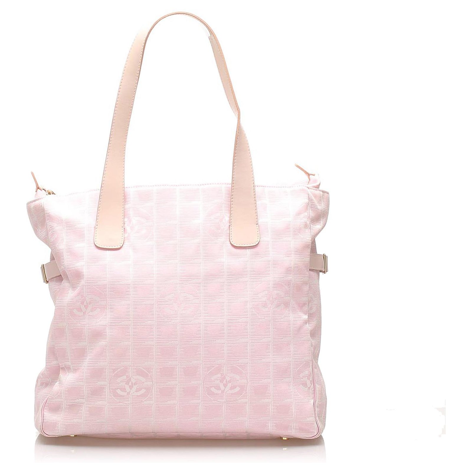 Chanel Pink New Travel Line Canvas Tote Bag White Leather Cloth